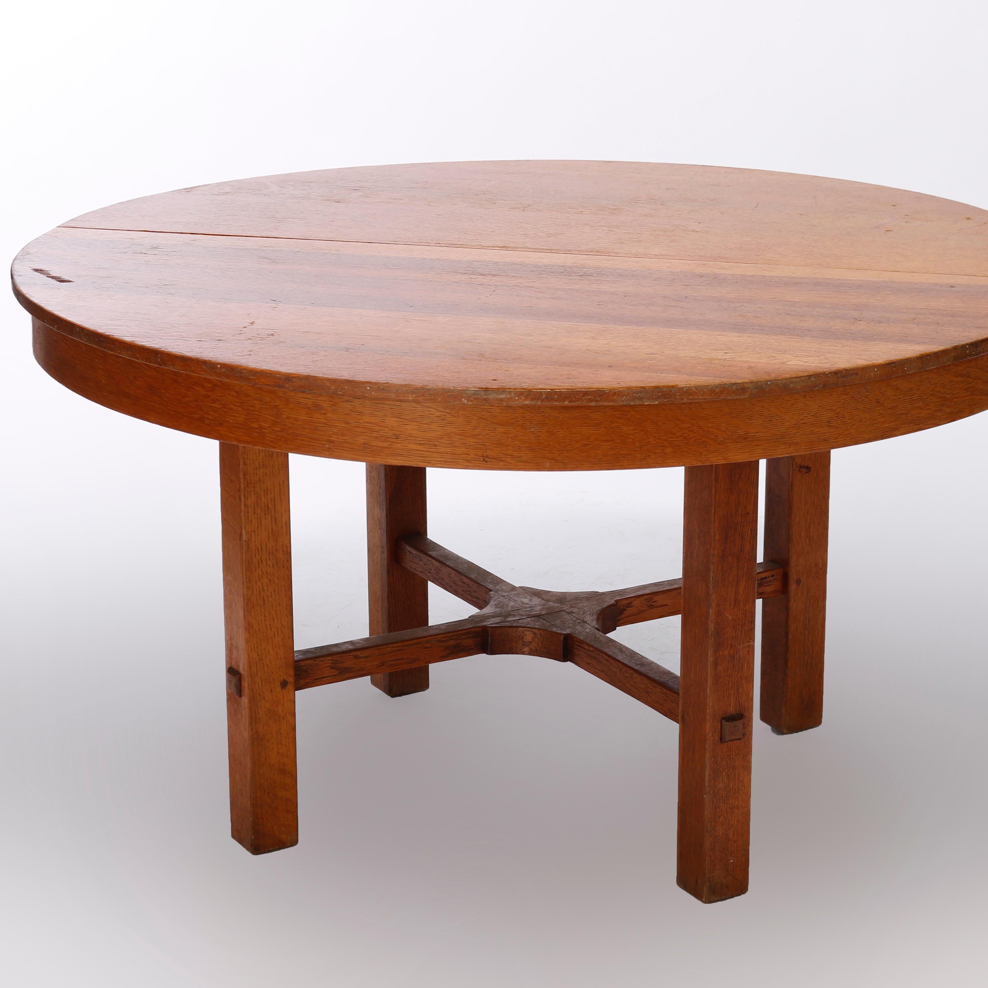 Arts & Crafts Extension Oak Dining Table, Work of L&JG Stickley, c1950 In Good Condition In Big Flats, NY