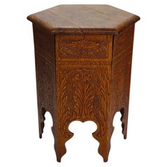 Arts & Crafts Floral & Foliate Press Oak Hexagonal Tabouret Plant Stand c1920
