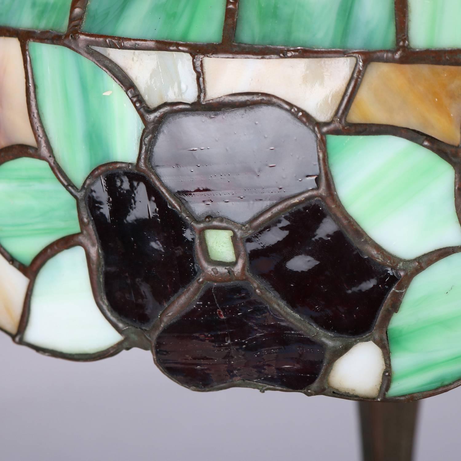 Arts & Crafts Floral Mosaic Slag Glass Three-Light Table Lamp, circa 1910 3