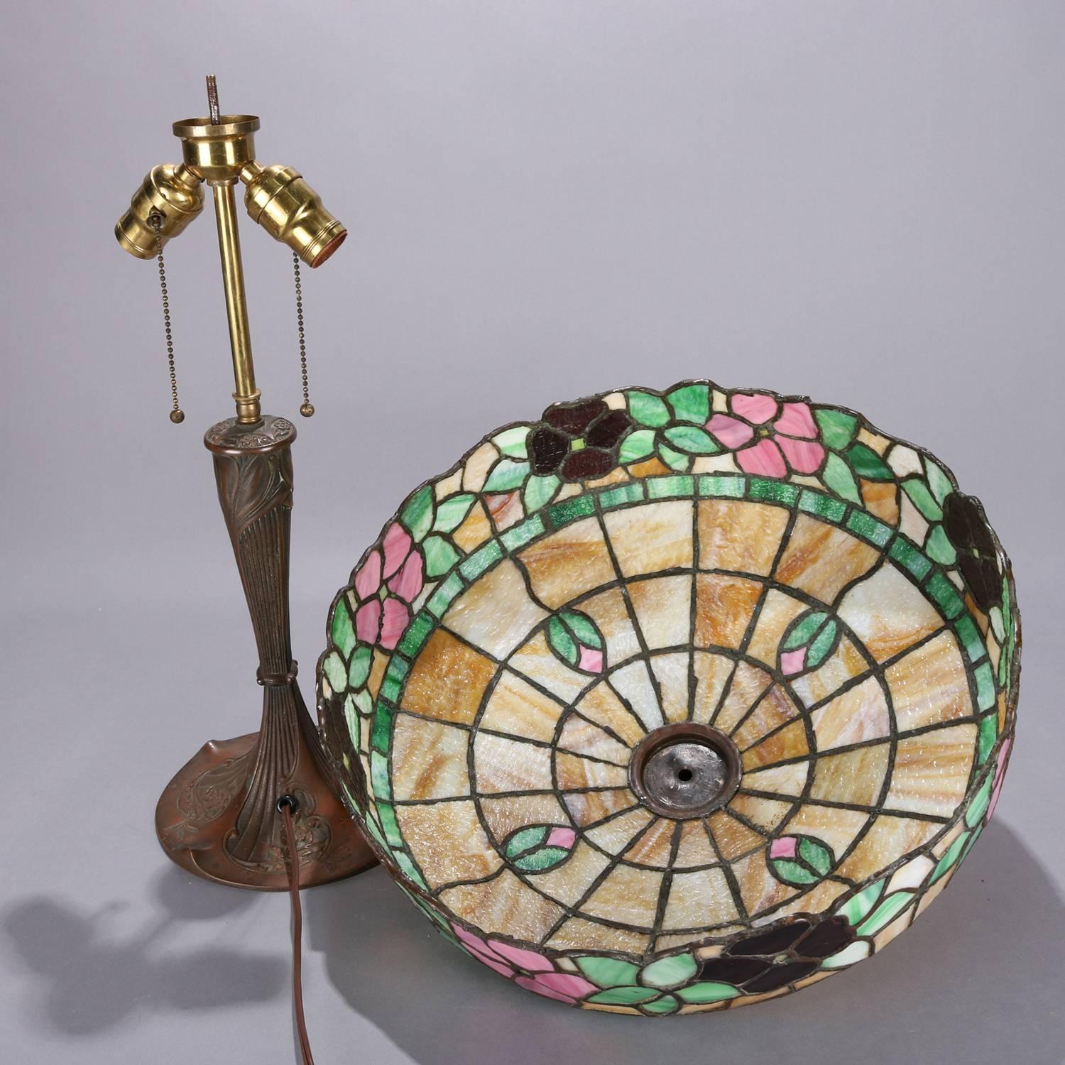 Arts & Crafts Floral Mosaic Slag Glass Three-Light Table Lamp, circa 1910 6