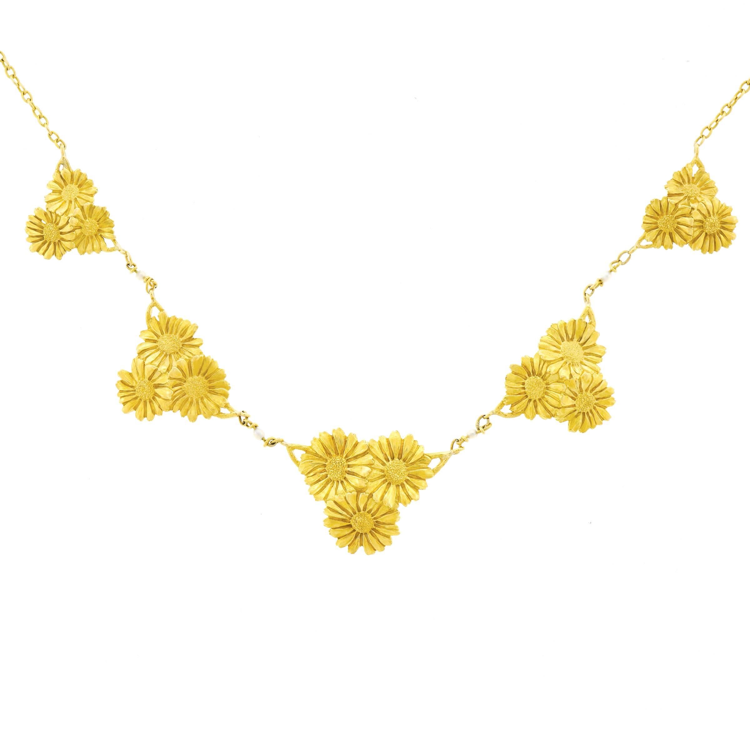 Arts & Crafts Floral Motif Gold Necklace