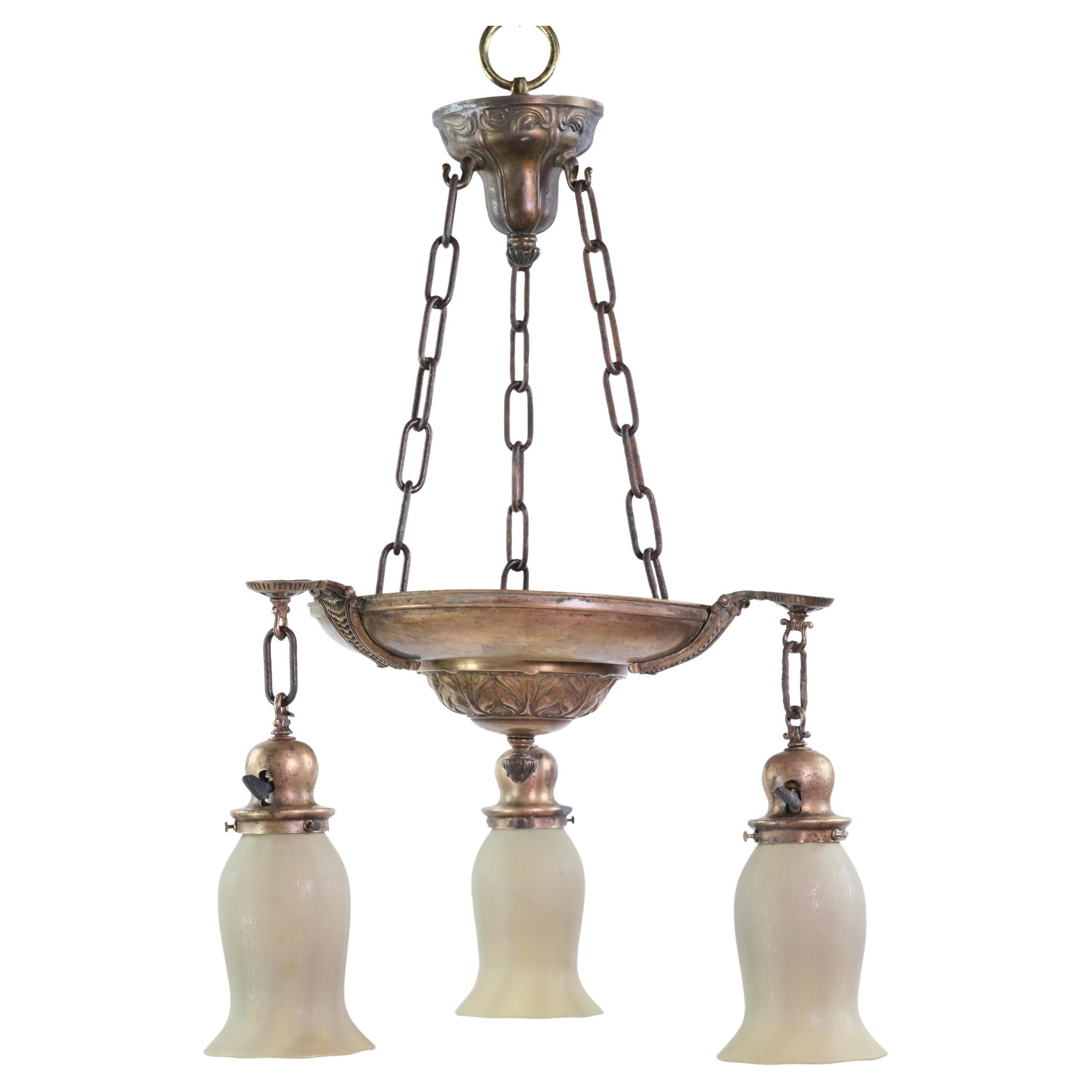 Arts and Crafts "Monk Face," FourLight Chandelier at 1stDibs