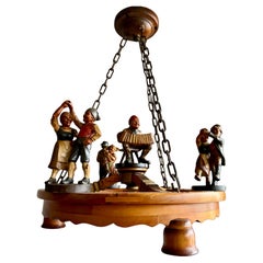Arts & Crafts Folk Art Chandelier w Music Making & Dancing Sculptures, Great Fun