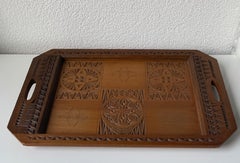 Arts & Crafts Folk Art Serving Tray with Hand Carved Geometric Motifs
