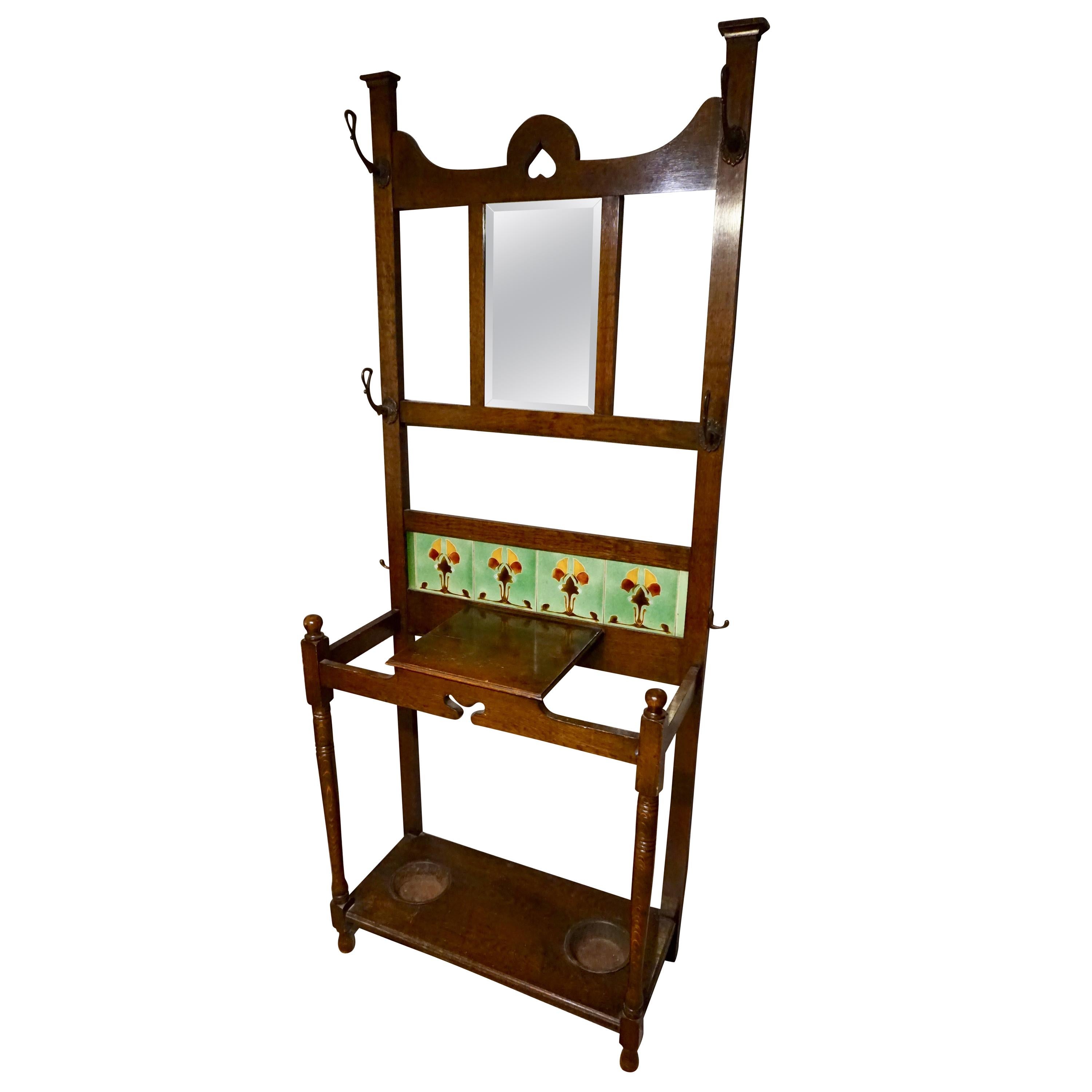 Arts & Crafts Foyer Coat and Hat Rack Cum Umbrella Stand with Tile Work