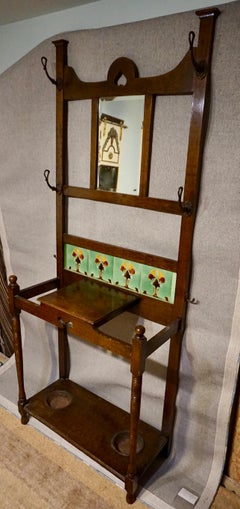Arts & Crafts Foyer Coat and Hat Rack Cum Umbrella Stand with Tile Work