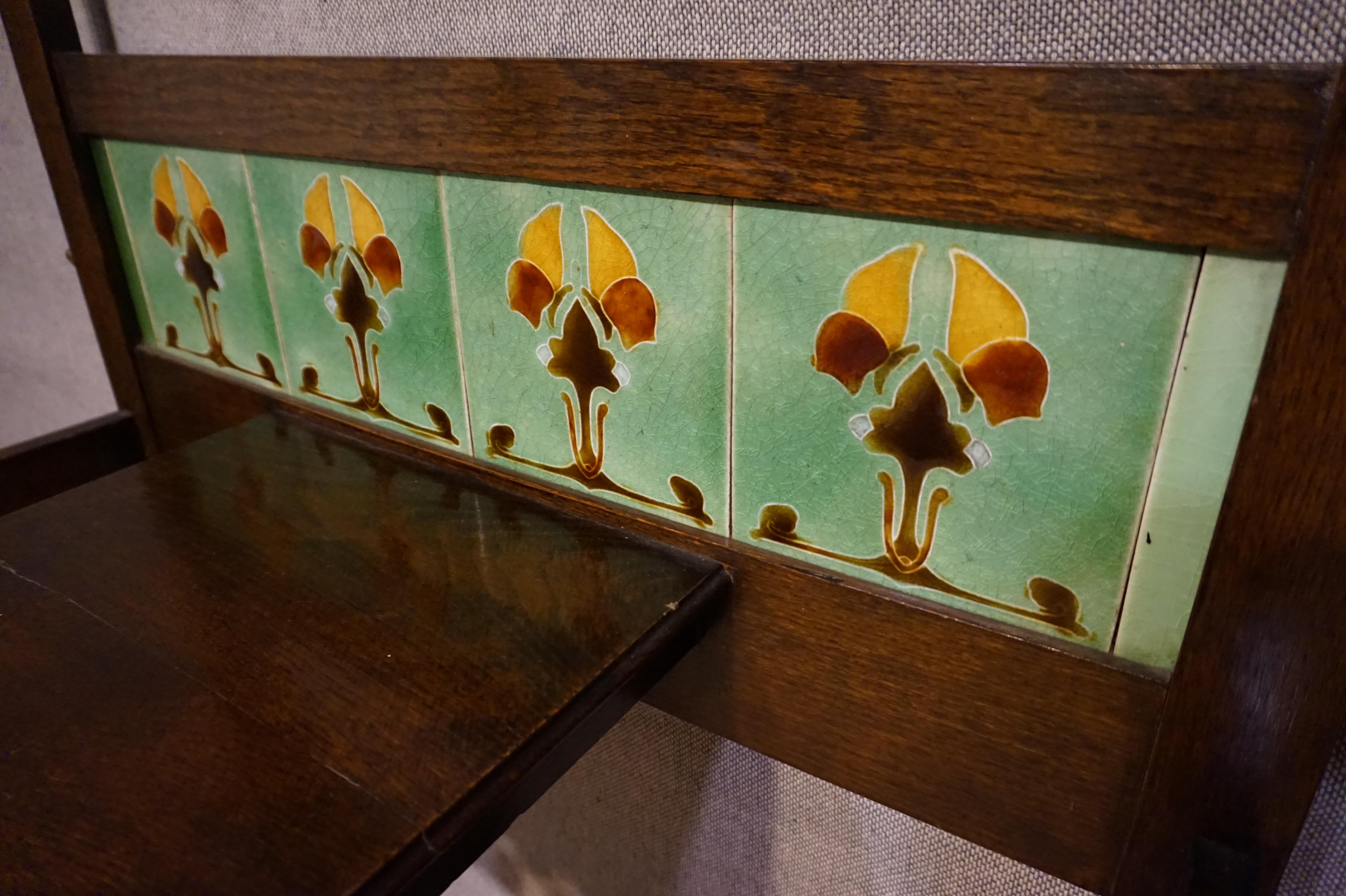 Early 20th Century Arts & Crafts Foyer Coat and Hat Rack Cum Umbrella Stand with Tile Work