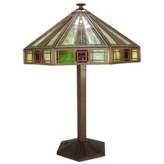 Arts & Crafts Frank Lloyd Wright School Bradley & Hubbard Slag Glass Lamp