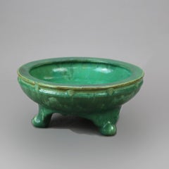 Arts & Crafts Fulper Green Glazed Art Pottery Footed Low Center Bowl c1920