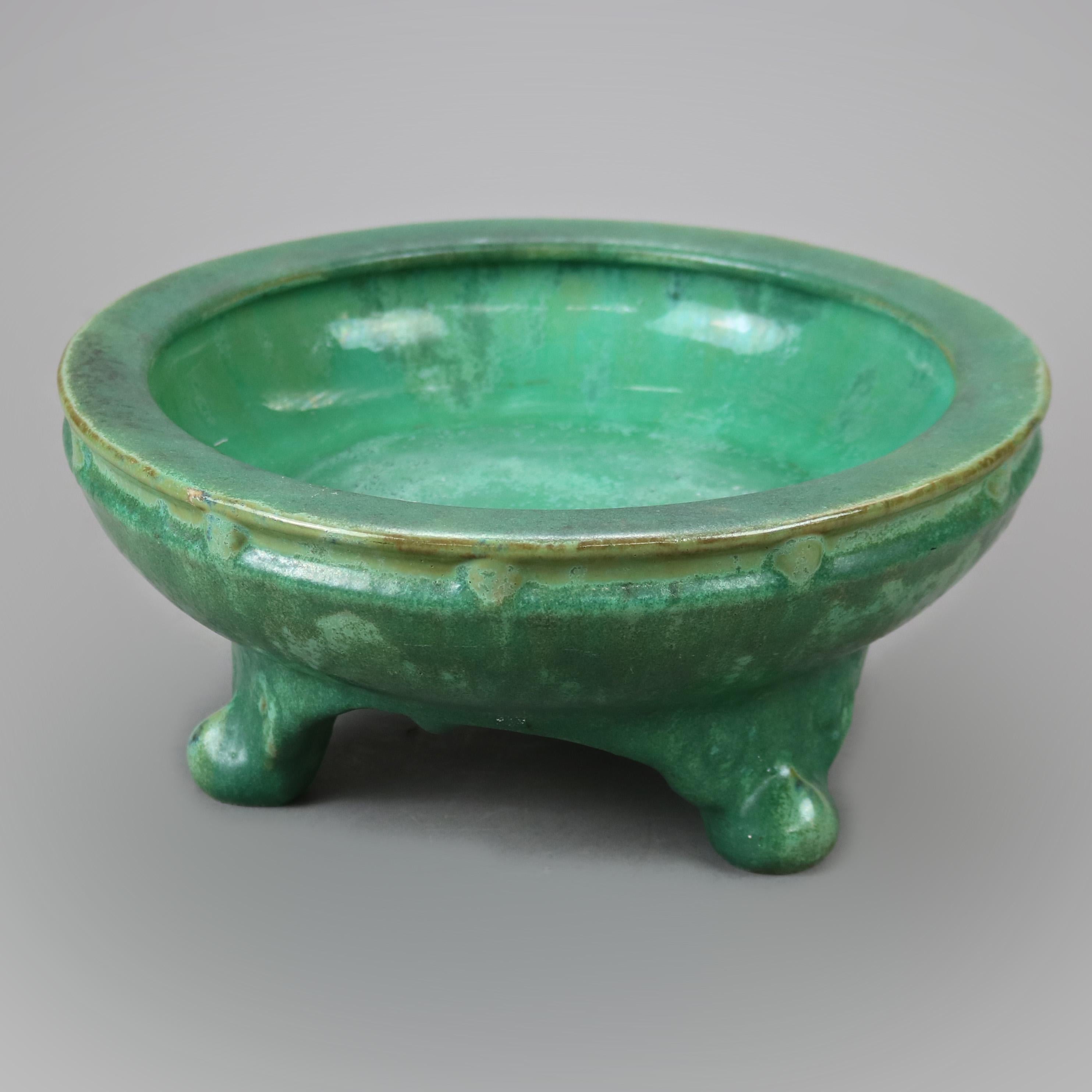 Arts and Crafts Arts & Crafts Fulper Green Glazed Art Pottery Footed Low Center Bowl c1920