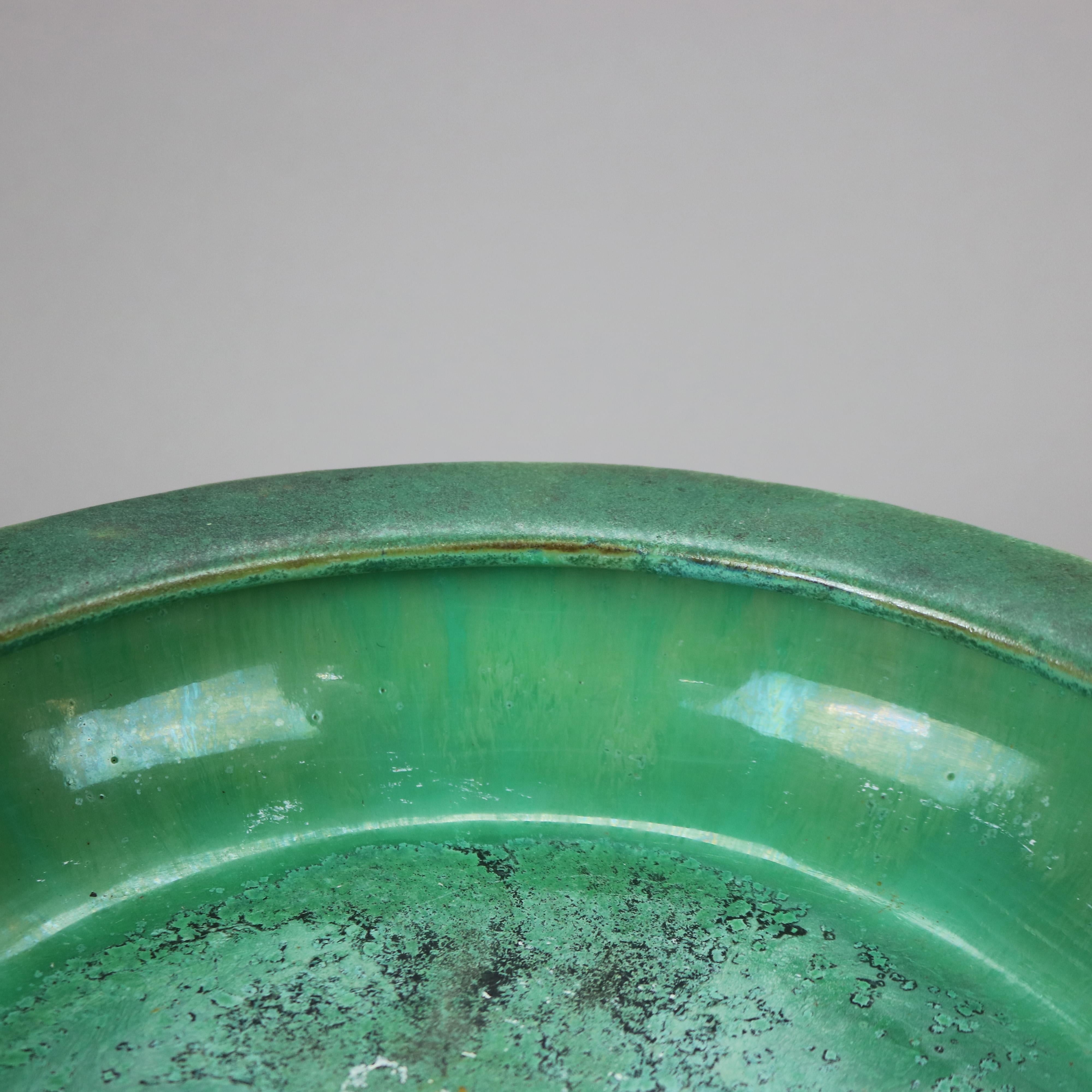 Arts & Crafts Fulper Green Glazed Art Pottery Footed Low Center Bowl c1920 3