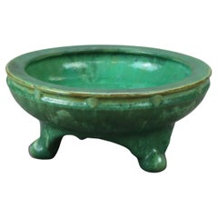 Arts & Crafts Fulper Green Glazed Art Pottery Footed Low Center Bowl c1920
