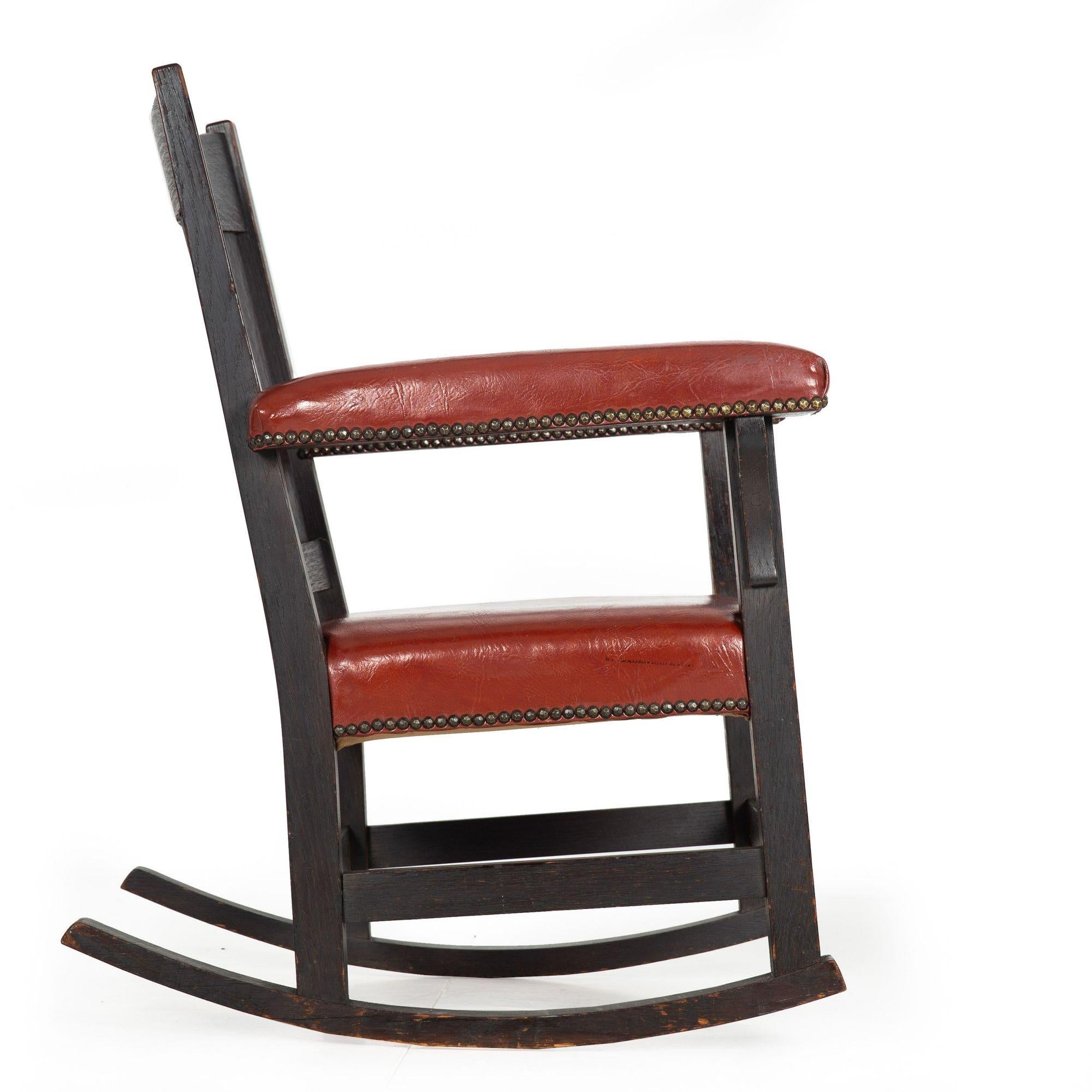 Arts and Crafts Arts & Crafts Fumed Oak Rocking Chair by Gustave Stickley, no. 311 1/2 For Sale