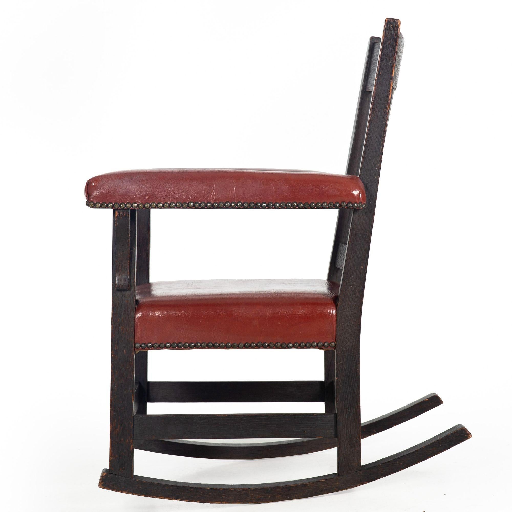 Ebonized Arts & Crafts Fumed Oak Rocking Chair by Gustave Stickley, no. 311 1/2 For Sale