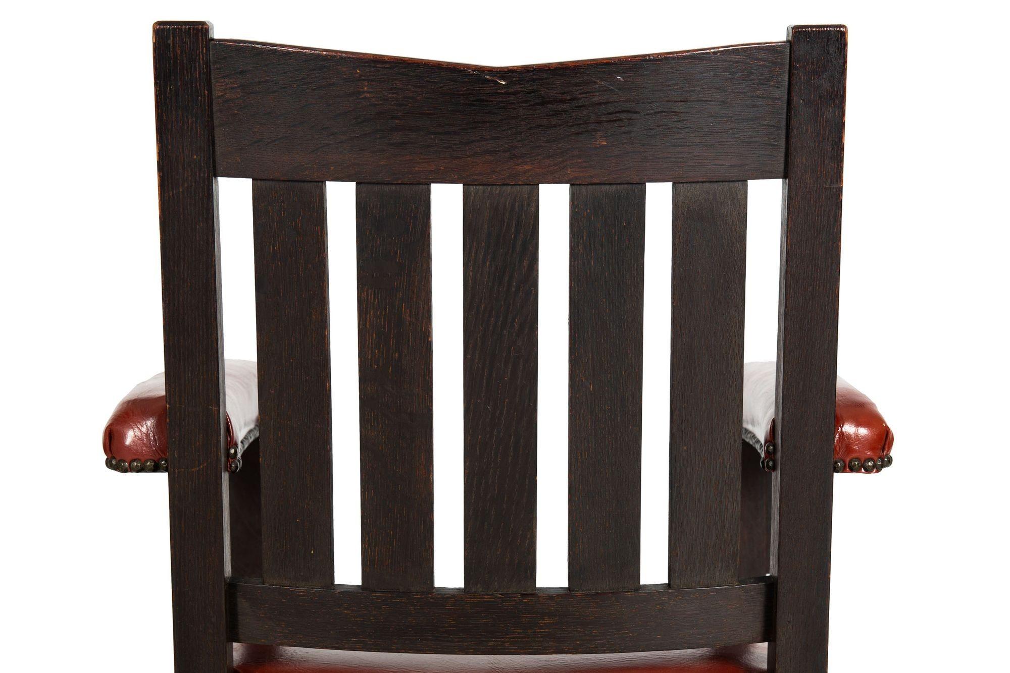 20th Century Arts & Crafts Fumed Oak Rocking Chair by Gustave Stickley, no. 311 1/2 For Sale
