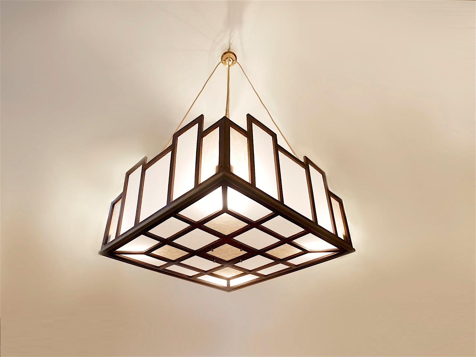 Arts & Crafts Geometrical Wood Pendant Lamp im Angebot 10