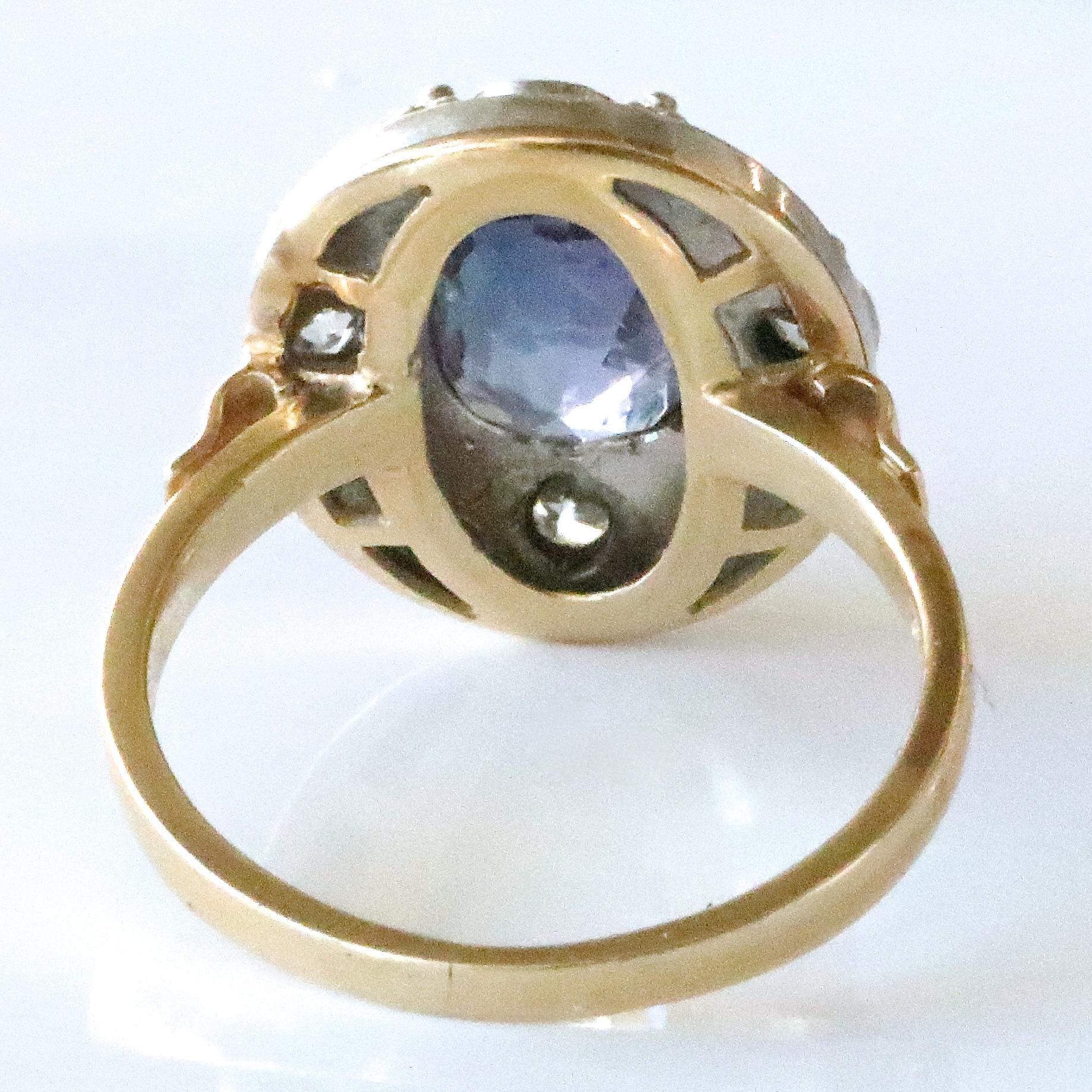 Arts and Crafts Arts & Crafts GIA No Heat Ceylon Step Cut Sapphire Diamond 14 Karat Gold Ring