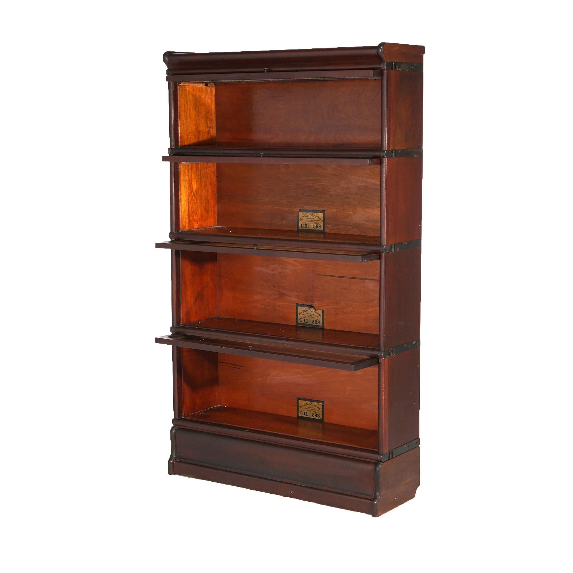 Arts & Crafts Globe Wernicke Mahogany Four Stack Barrister Bookcase c1910 1