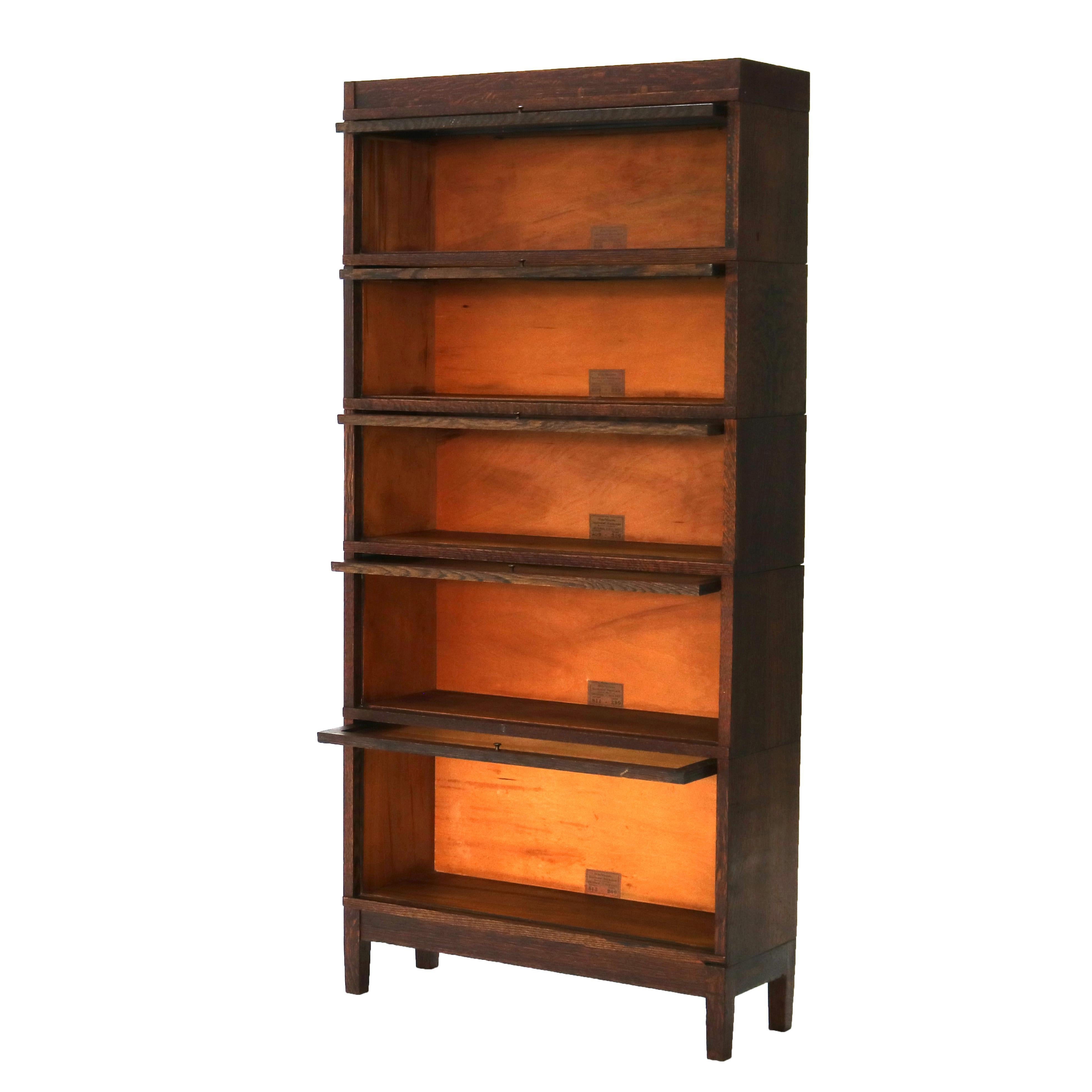 ***Reduced In-House Delivery Rates - Click on “Ask Seller” to Request a Quote***

Arts & Crafts Globe Wernicke Mission Oak Five-Stack Barrister Bookcase with Pullout Glass Doors and Raised on Straight Legs C1920

Measures- Overall 71.75