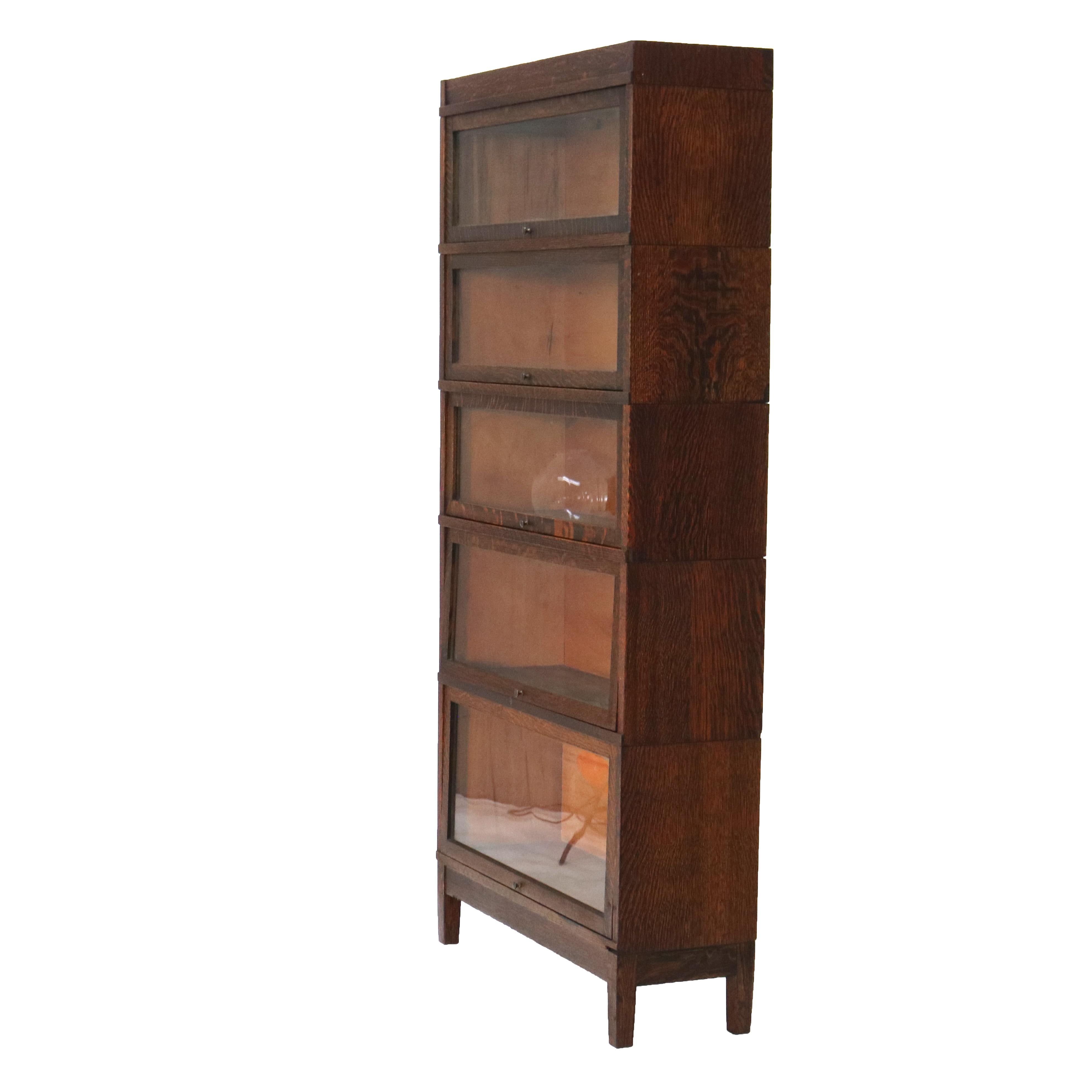 Arts & Crafts Globe Wernicke Mission Oak Five-Stack Barrister Bookcase C1920 In Good Condition In Big Flats, NY