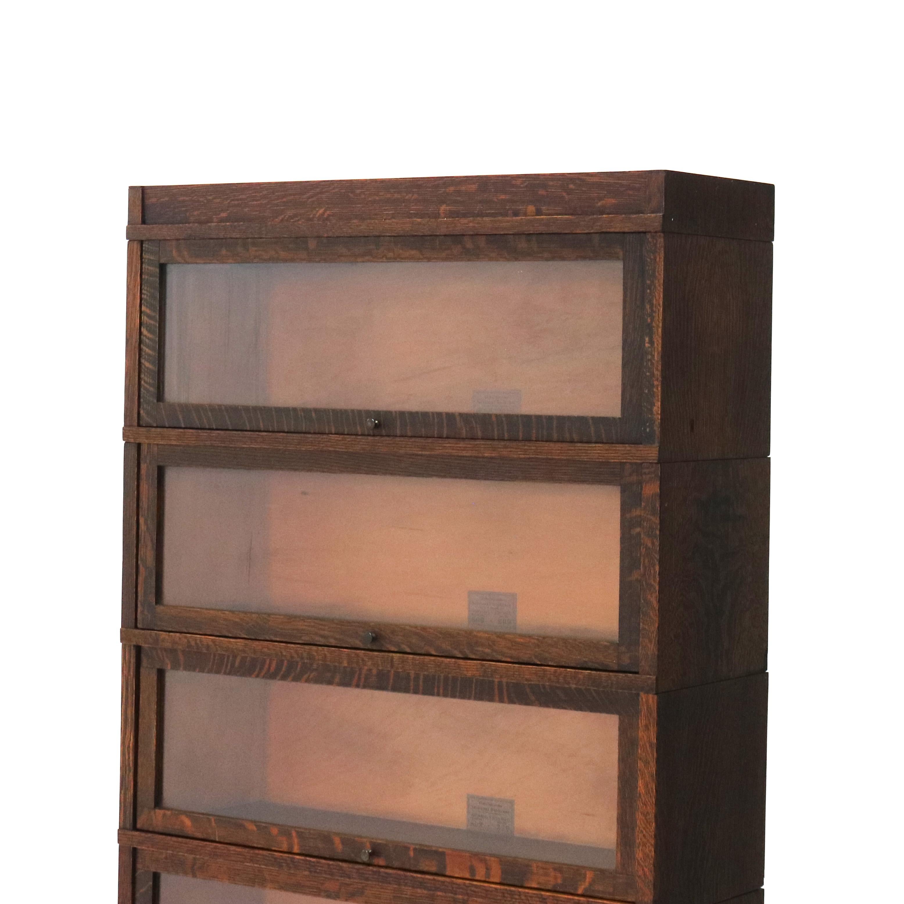 20th Century Arts & Crafts Globe Wernicke Mission Oak Five-Stack Barrister Bookcase C1920