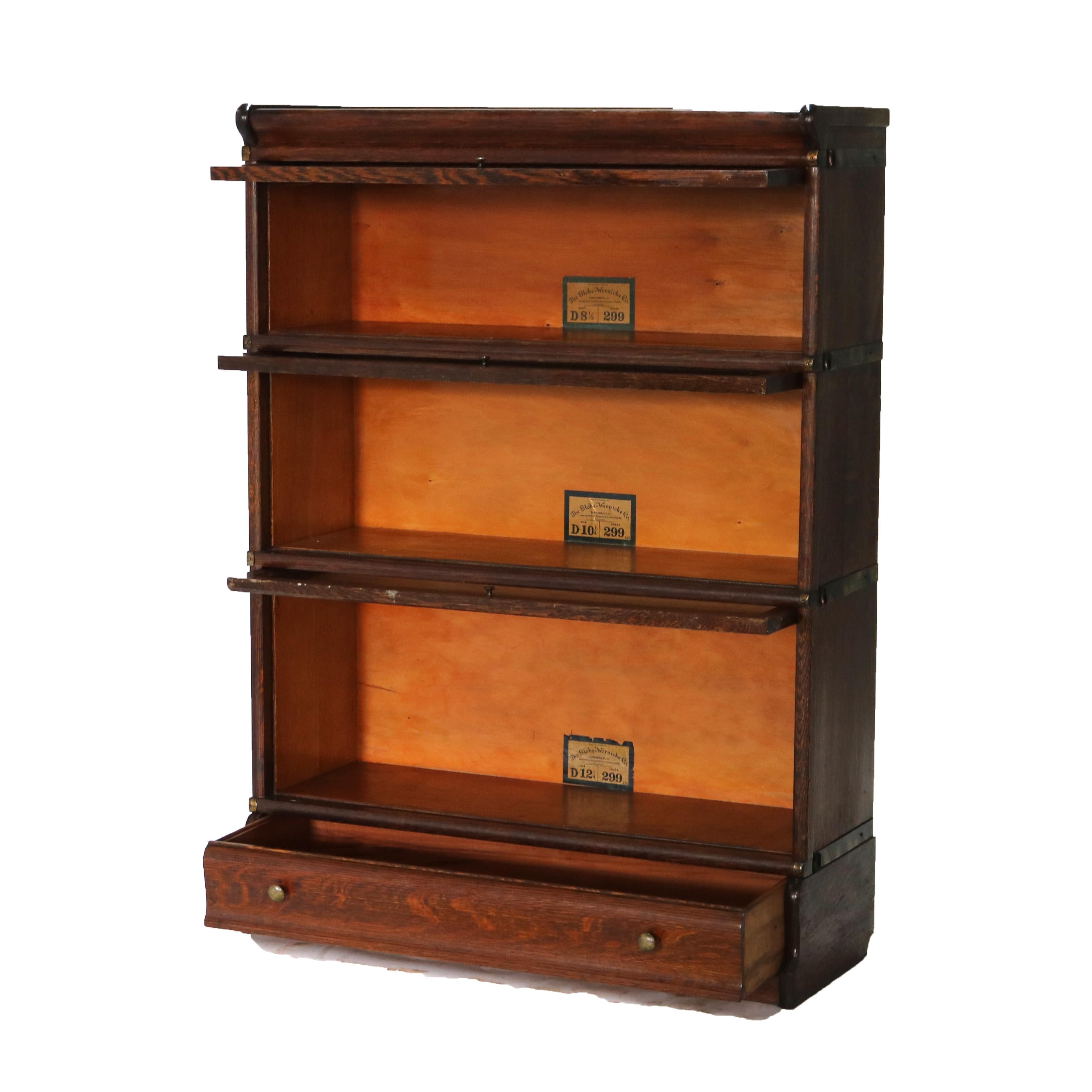 Arts & Crafts Globe Wernicke Mission Oak Libreria a tre ripiani C1920 In condizioni buone a Big Flats, NY
