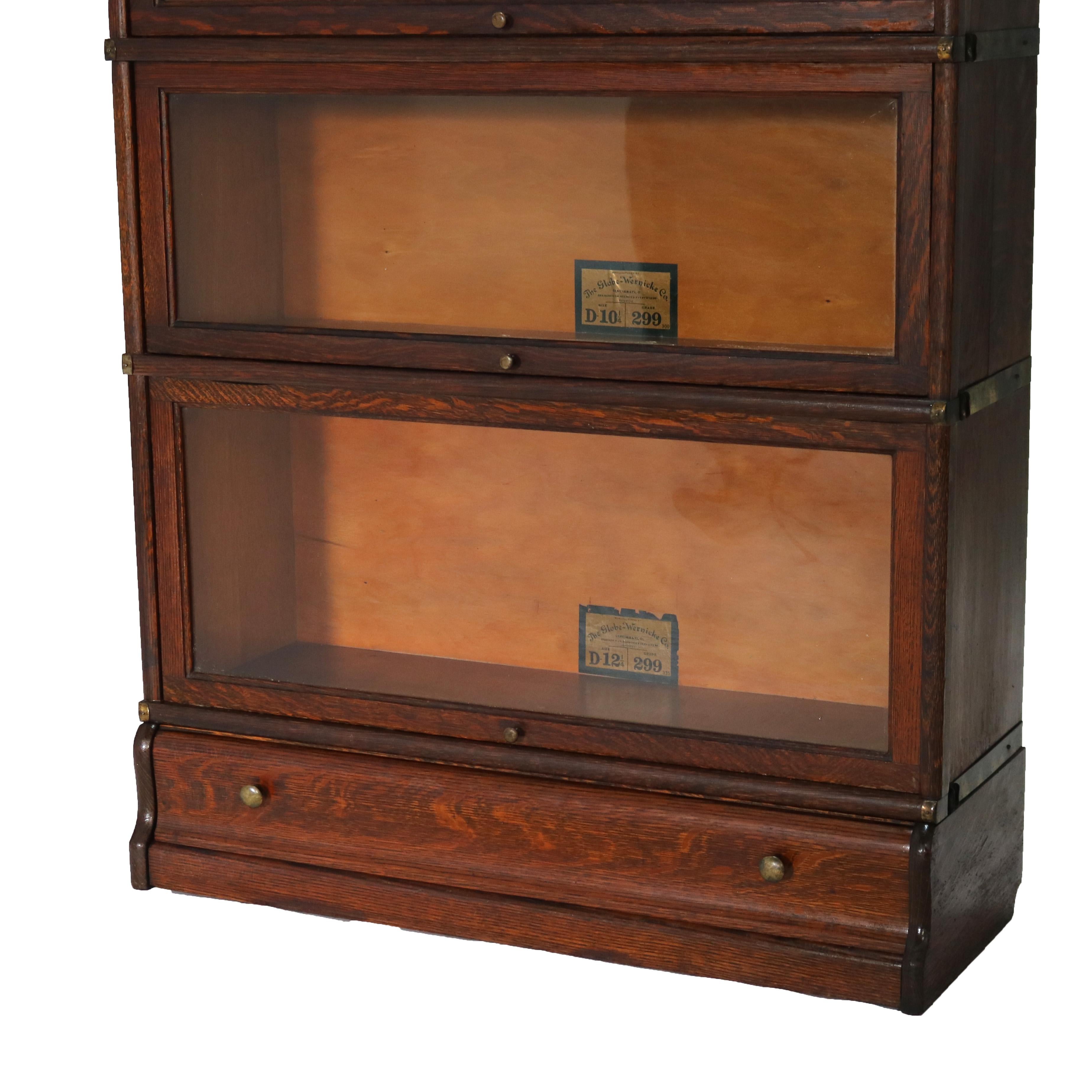 Arts & Crafts Globe Wernicke Mission Oak Libreria a tre ripiani C1920 3