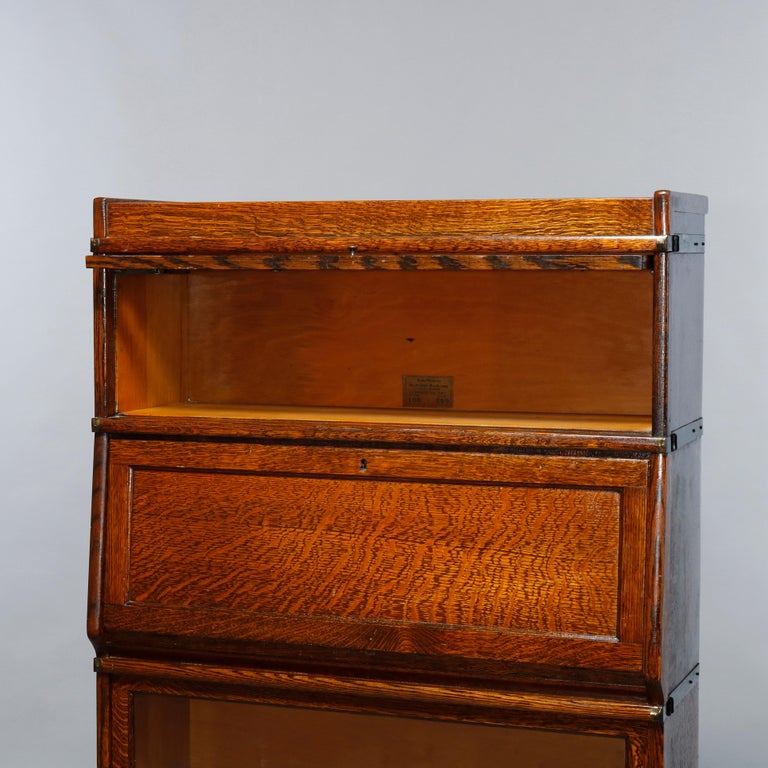 Arts and Crafts Globe Wernicke Oak Barrister Bookcase with Desk, c1910 at 1stDibs