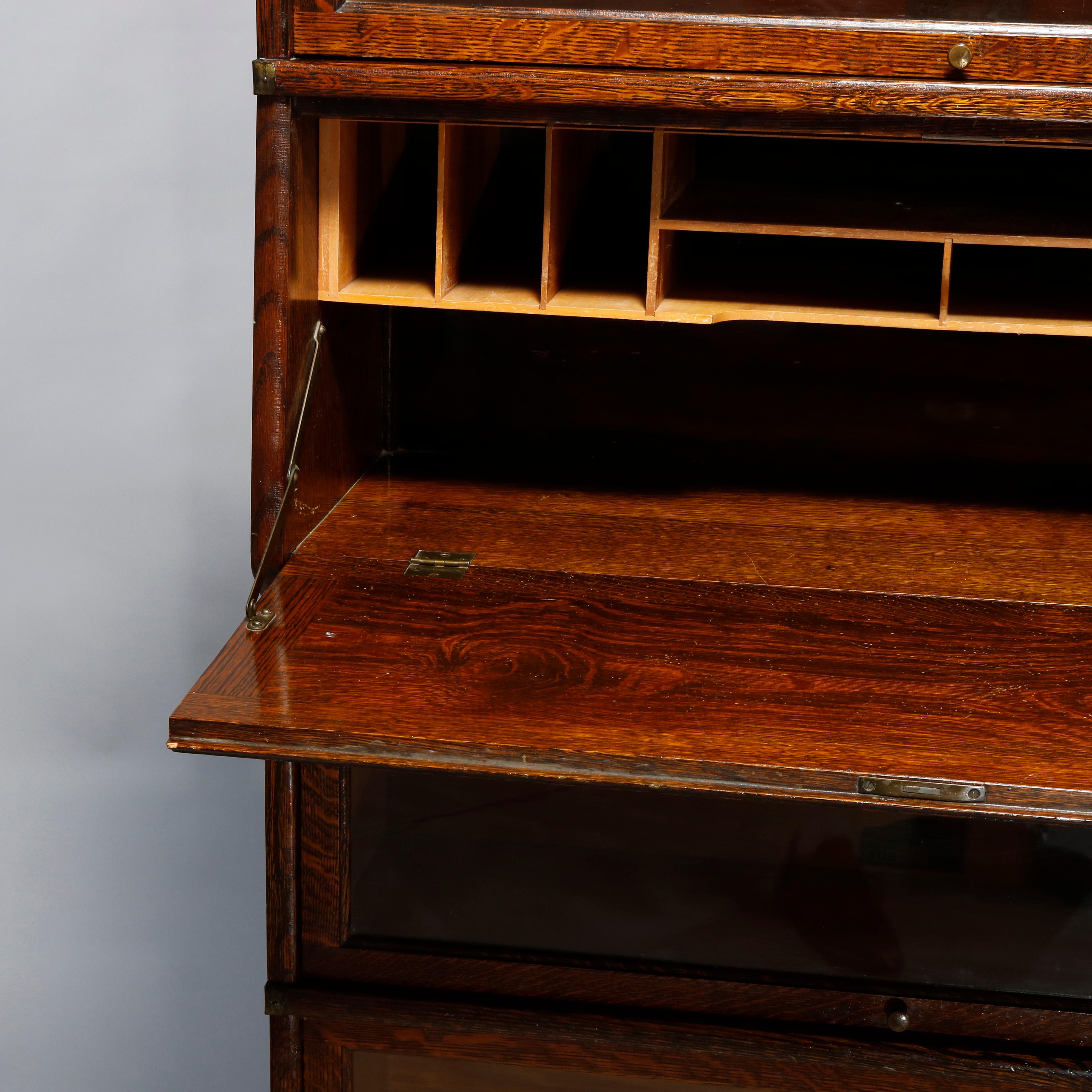 American Arts & Crafts Globe Wernicke Oak Barrister Bookcase with Desk, c1910