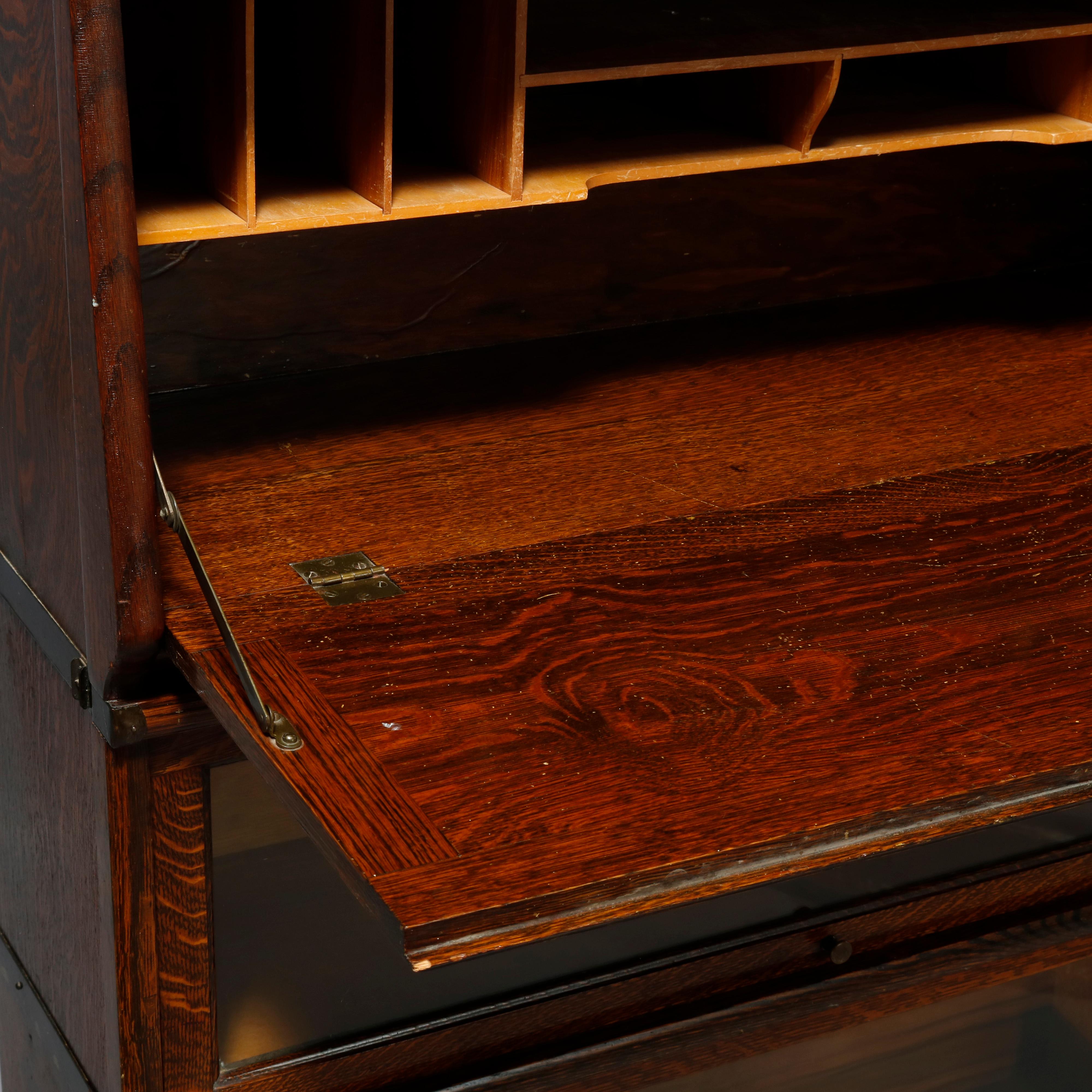 Arts & Crafts Globe Wernicke Oak Barrister Bookcase with Desk, c1910 In Good Condition In Big Flats, NY