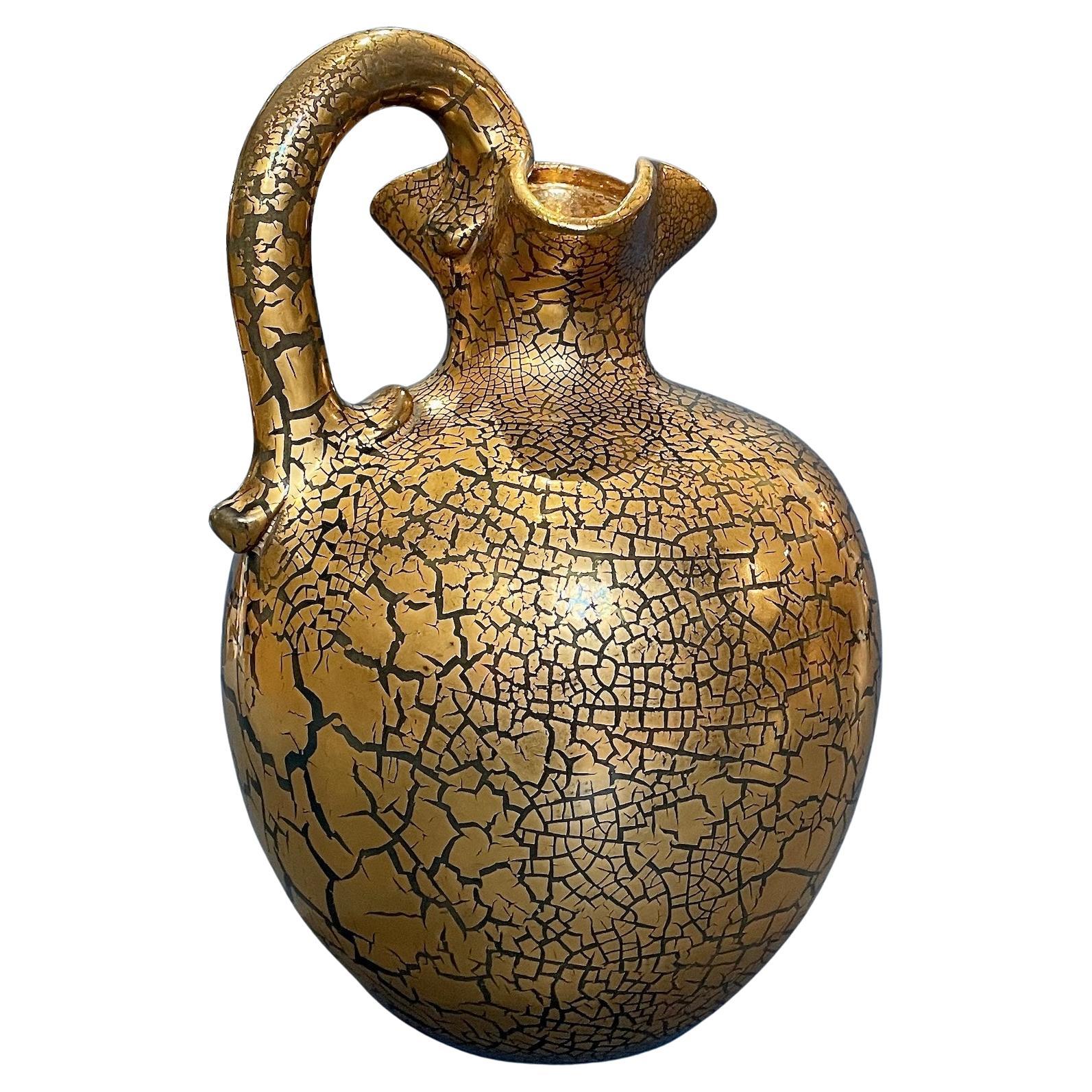 Jarra de esmalte craquelado dorado Arts & Crafts Por Sir Edmund Elton en venta