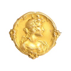 Antique Arts & Crafts Gold Lady Brooch