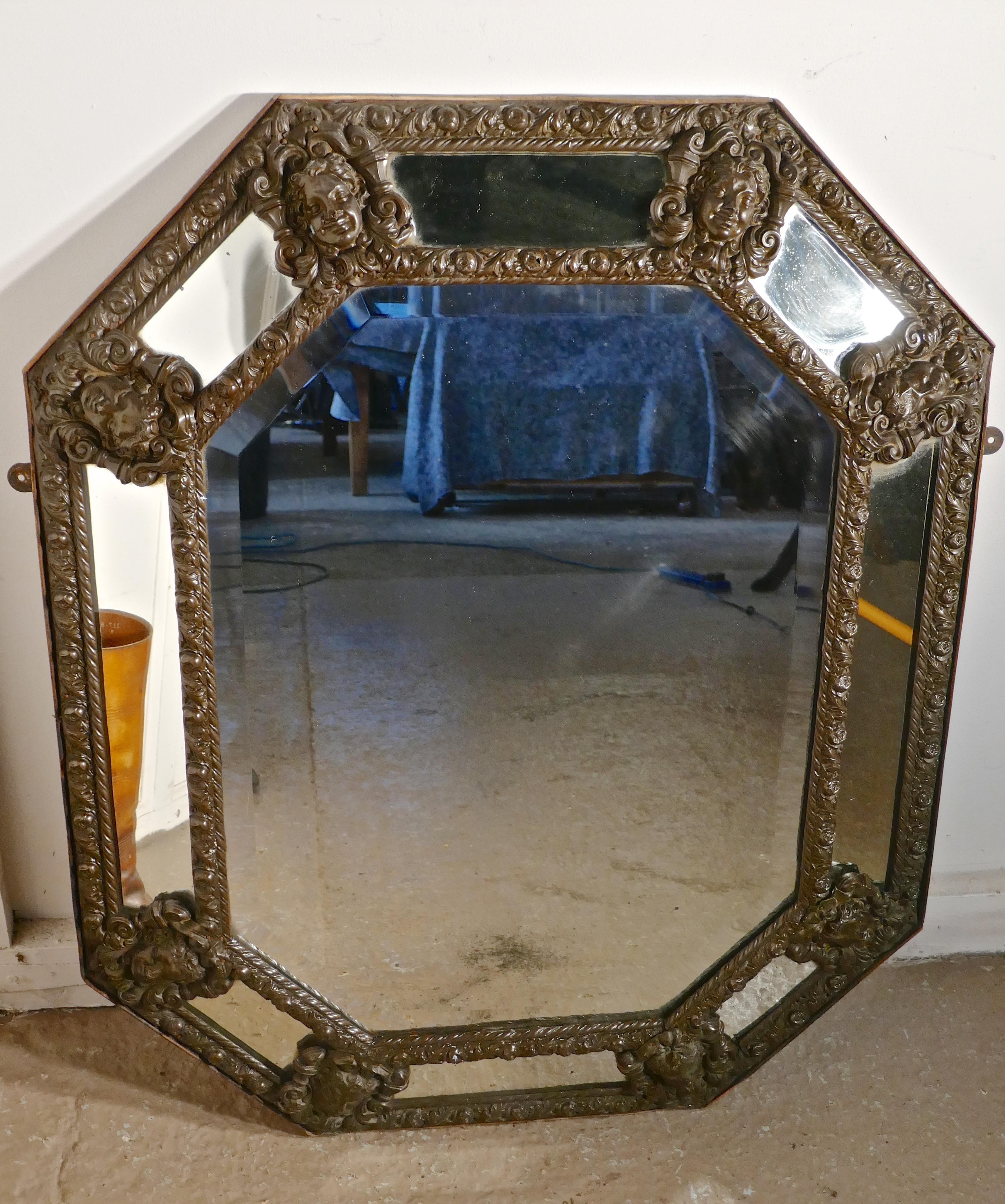 Arts & Crafts Gothic Brass Cushion Mirror 1