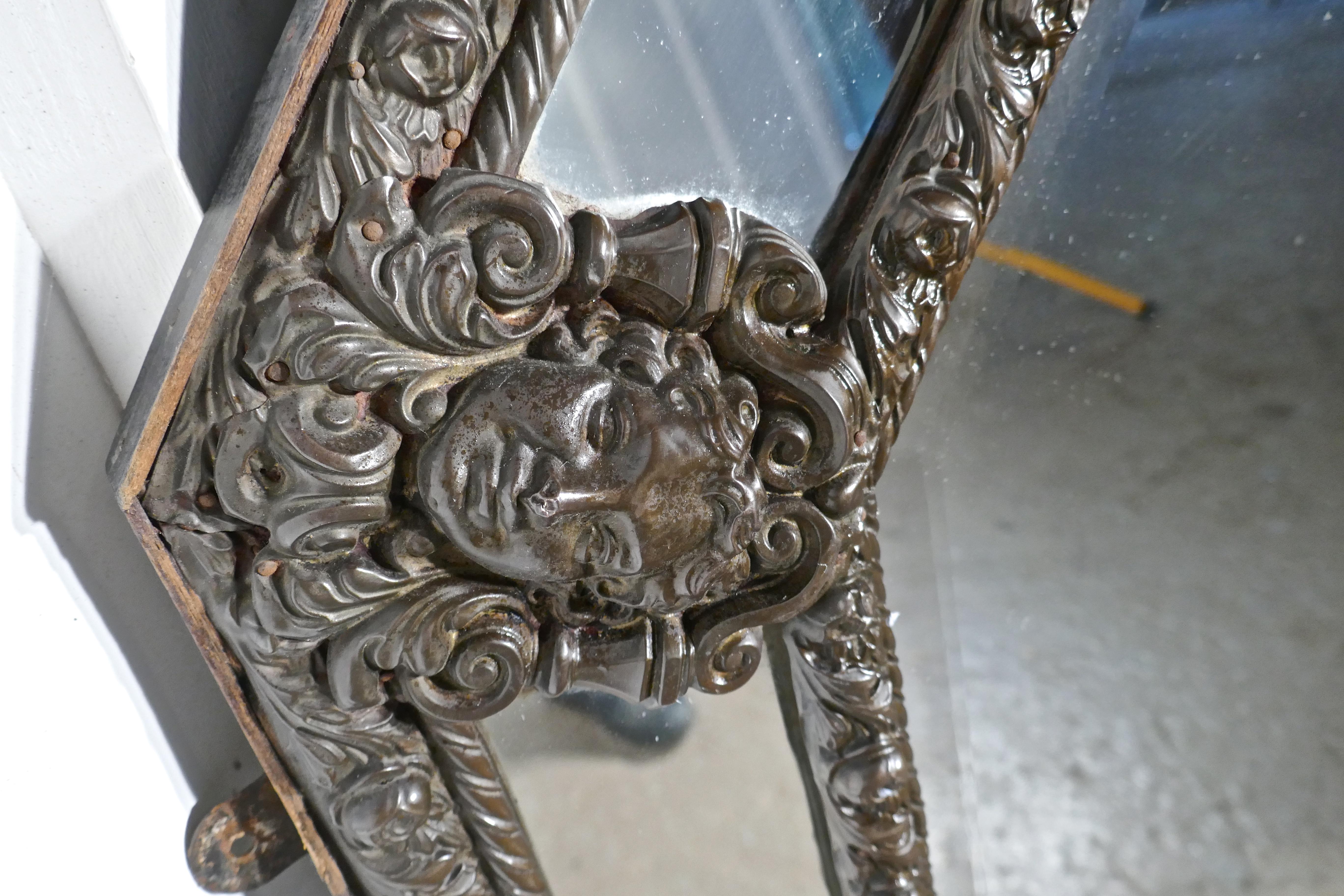 Arts & Crafts Gothic Brass Cushion Mirror 2