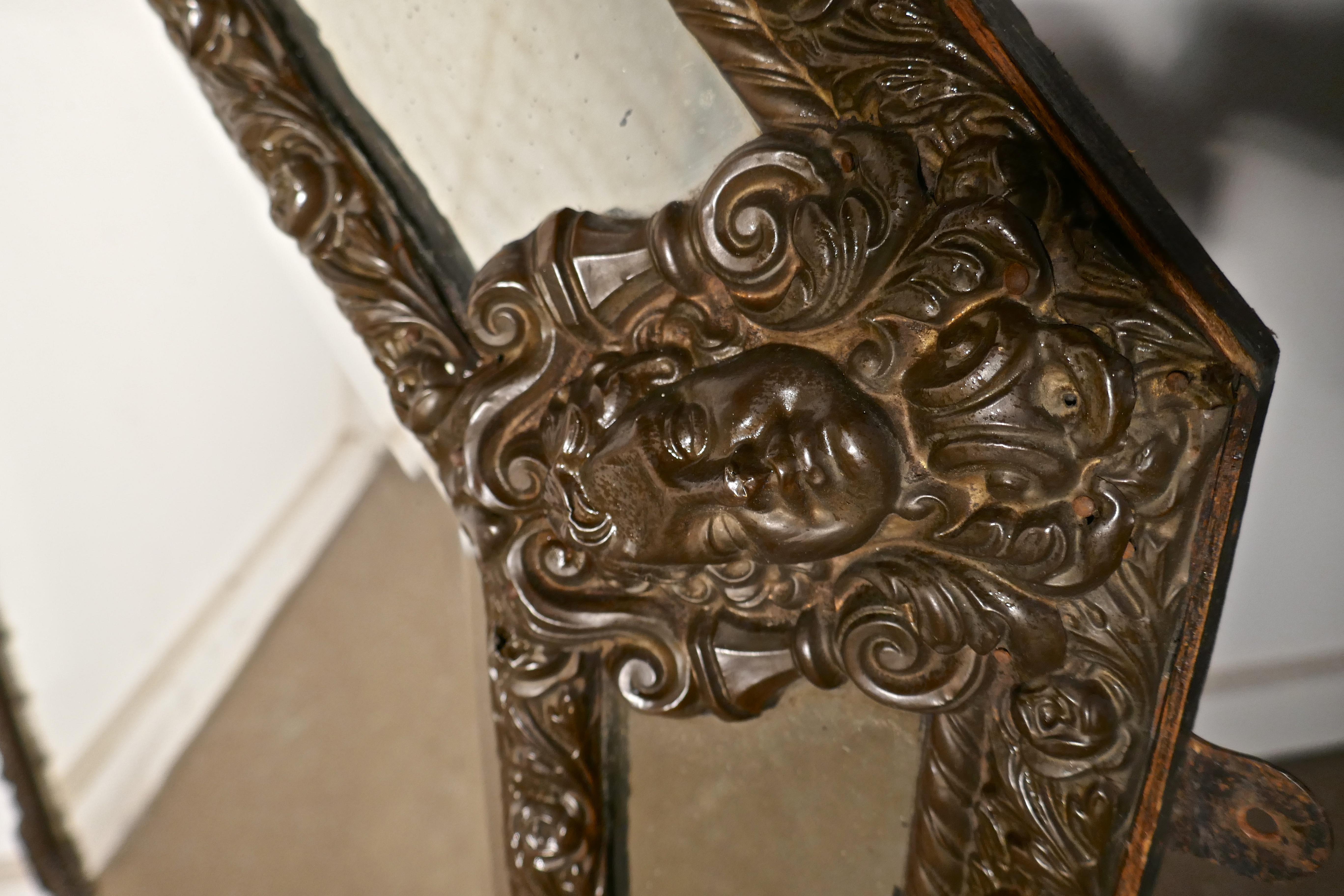Arts & Crafts Gothic Brass Cushion Mirror 3