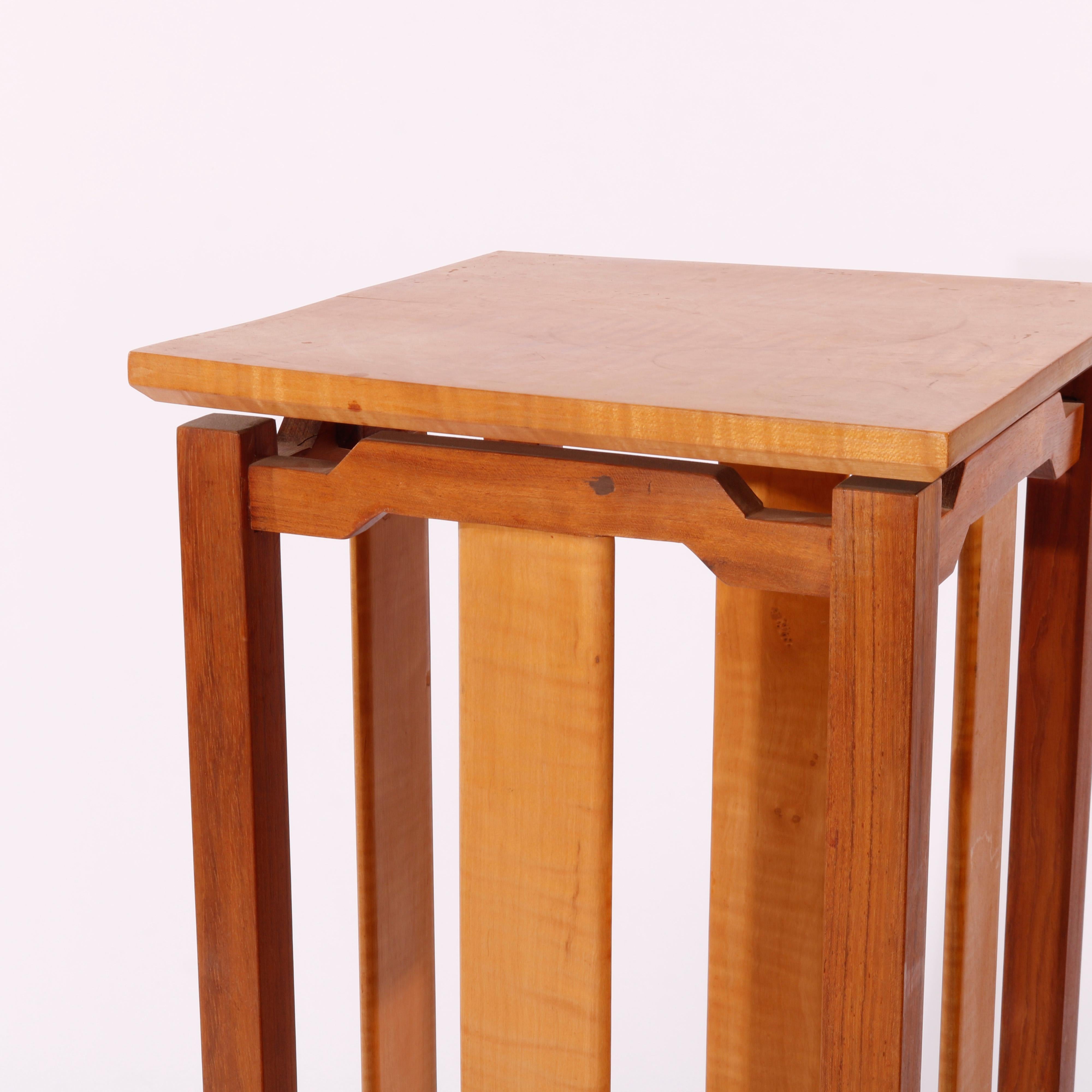 Arts & Crafts Greene & Greene Style Tiger Maple & Teakwood Display Pedestal 20th In Good Condition In Big Flats, NY