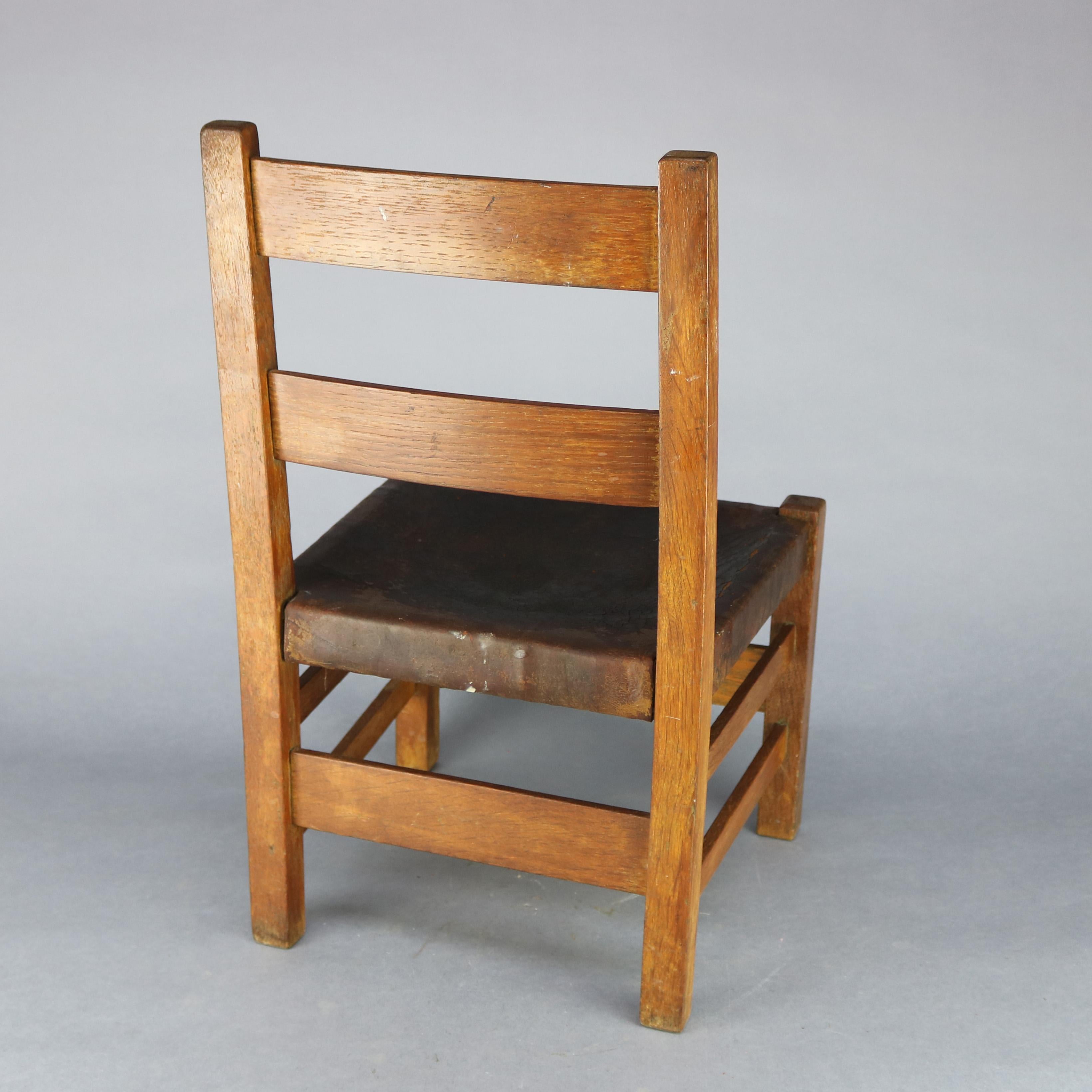 Carved Antique Arts & Crafts Gustav Stickley Childs Chair No 342, Circa 1910