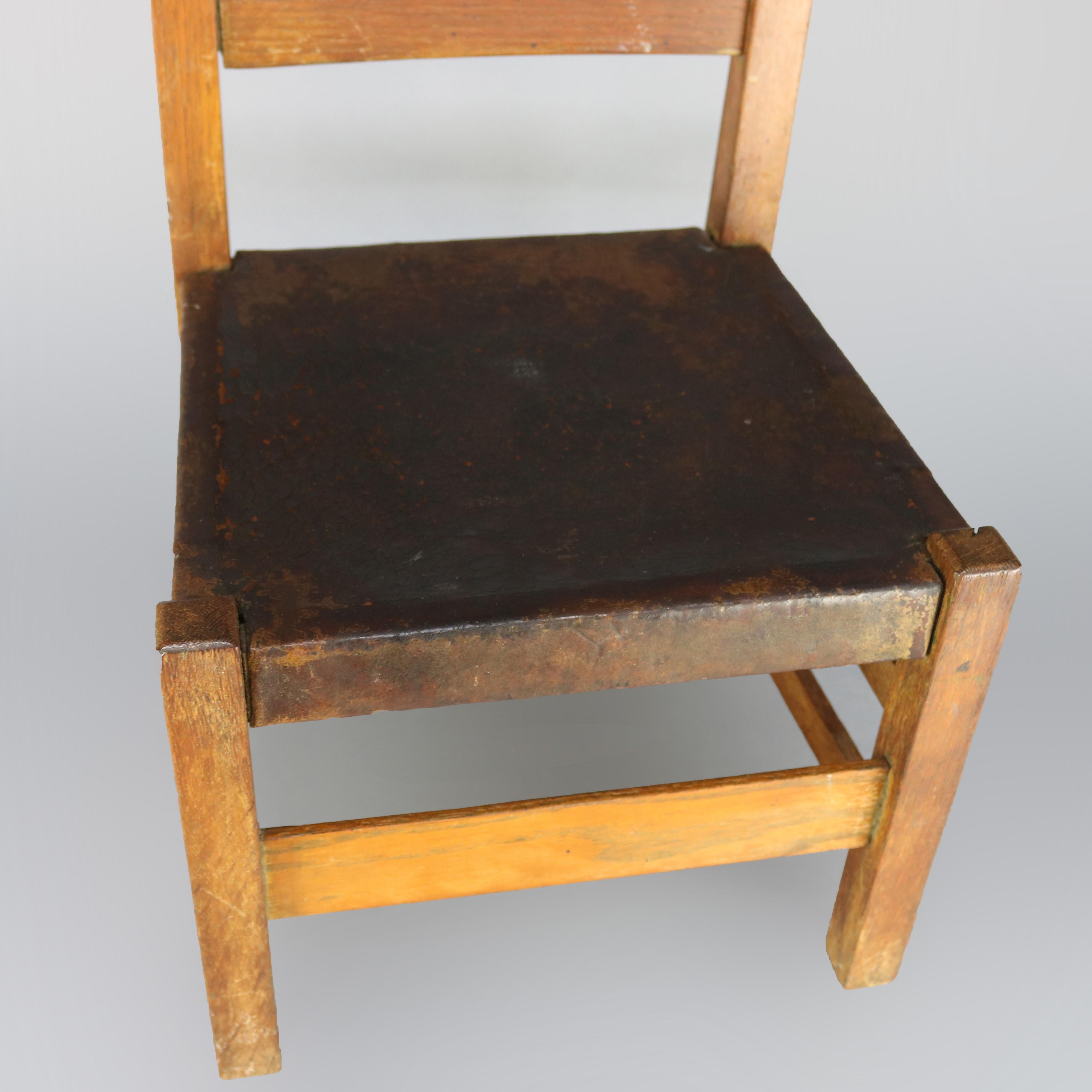 Leather Antique Arts & Crafts Gustav Stickley Childs Chair No 342, Circa 1910