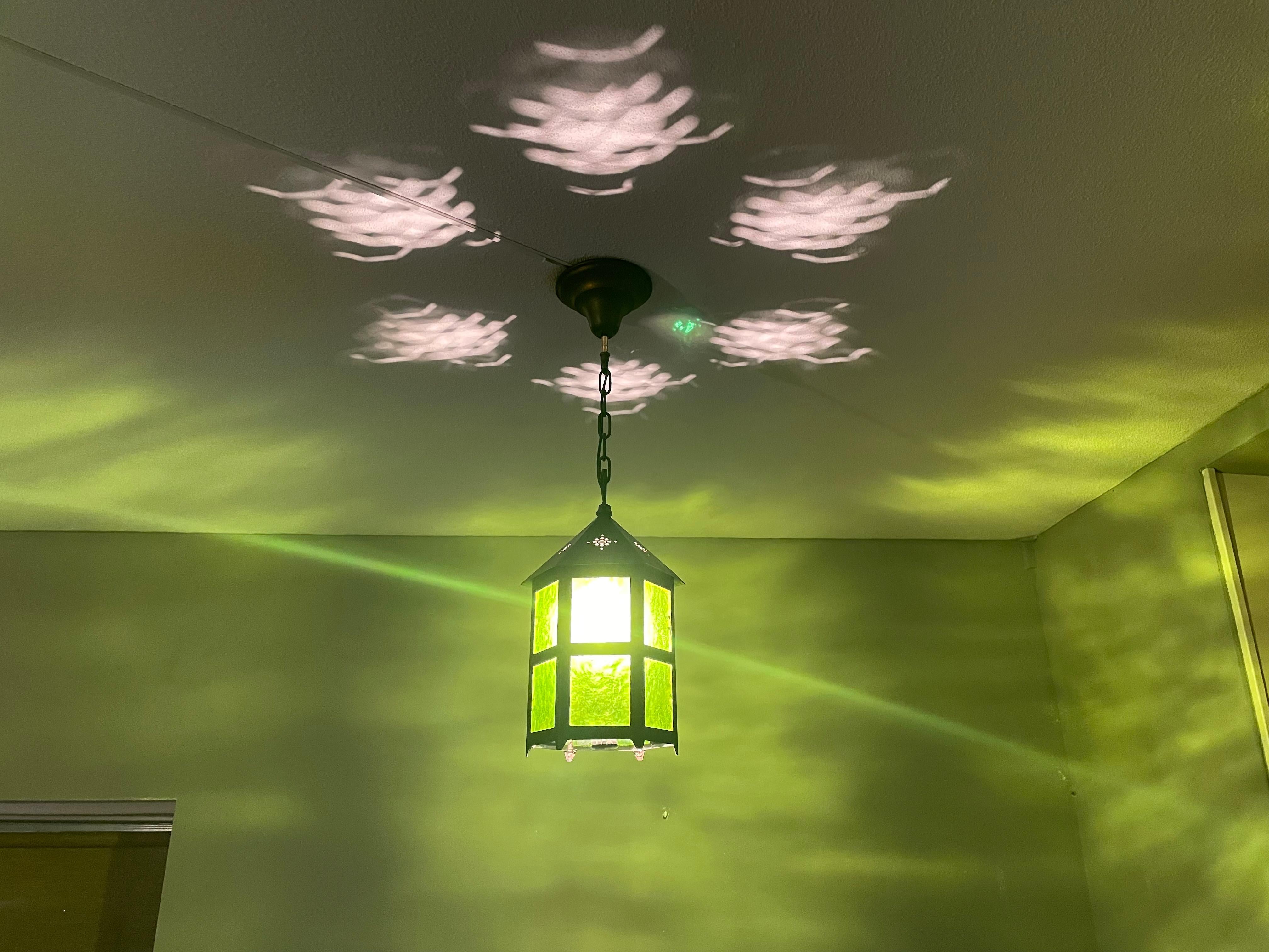 Lampe d'entrée Arts & Crafts Hallway avec Verre antique original, The Green Lantern 12