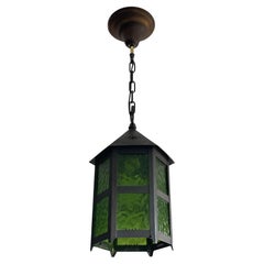 Lampe d'entrée Arts & Crafts Hallway avec Verre antique original, The Green Lantern