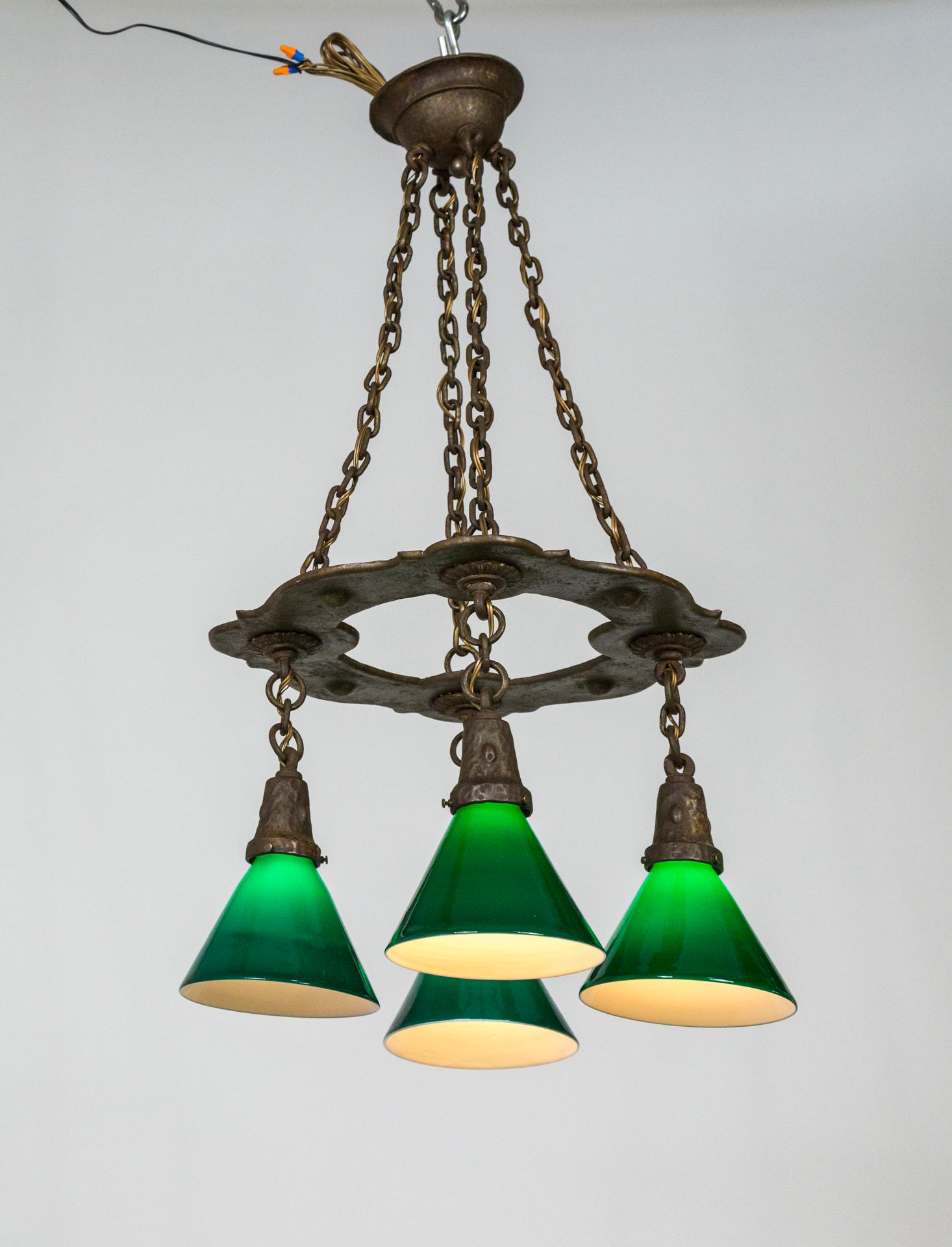 green metal chandelier
