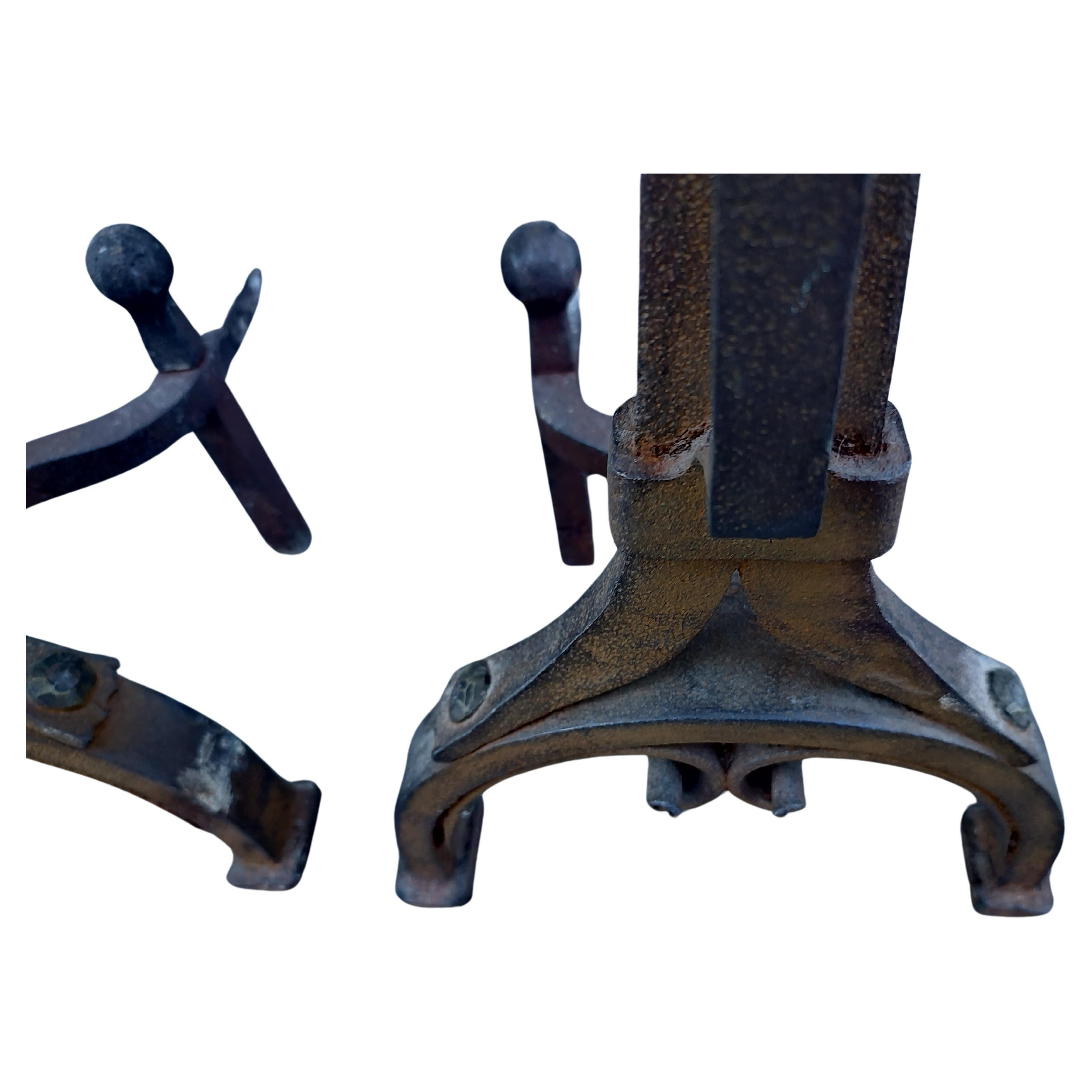 Arts and Crafts Arts & Crafts Hammered Iron with Brass Ball Finials, C1910