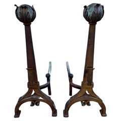 Arts & Crafts Hammered Iron with Brass Ball Finials, C1910