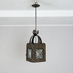 Arts & Crafts Hammered Sheet Metal and Frosted Glass Pendant, Finland 1920s