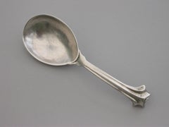 Arts and Crafts Hammered Silver Caddy Spoon by Omar Ramsden, London, 1927