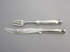 Arts & Crafts Hammered Silver Dessert Knife & Fork, by Ramsden & Carr 1913