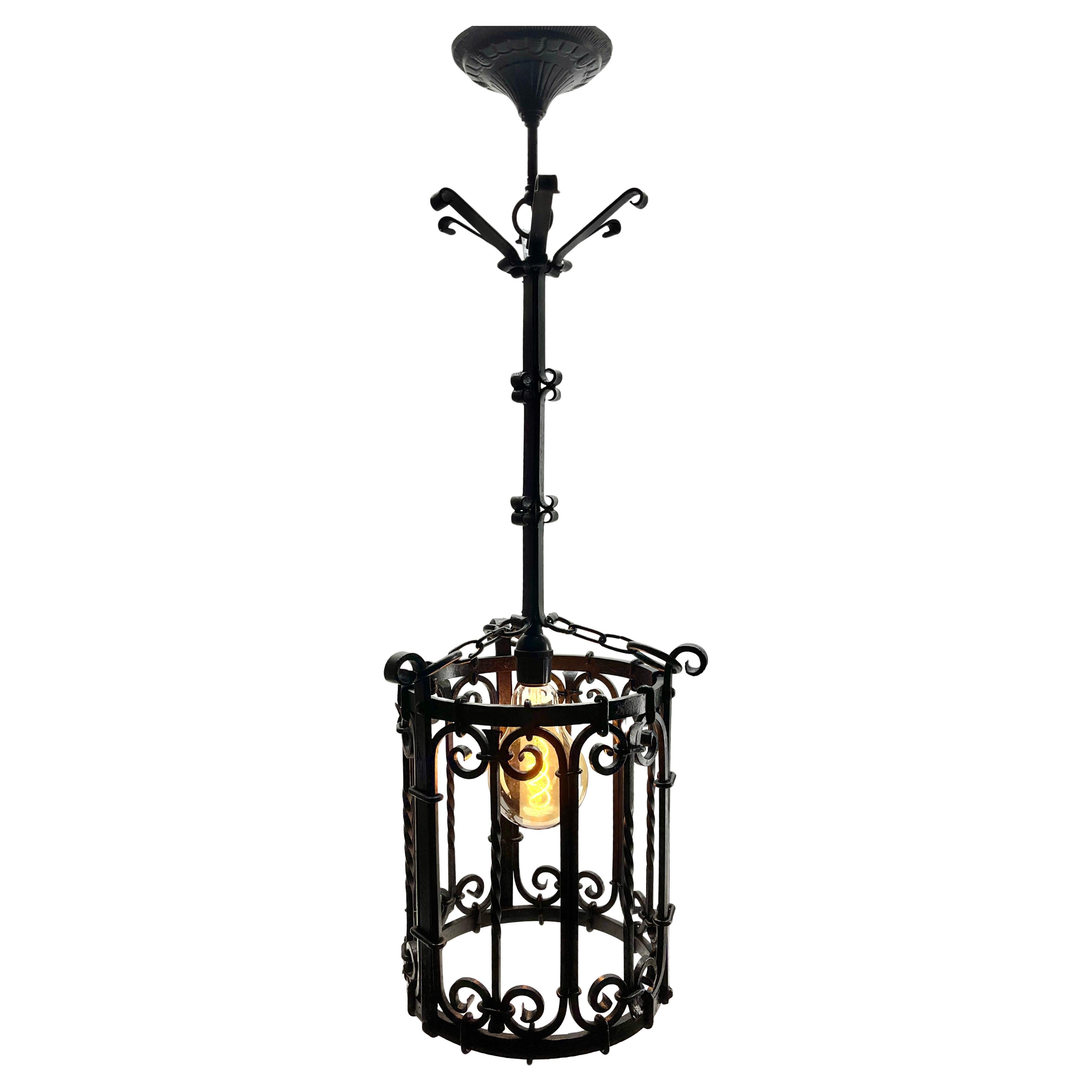 Arts & Crafts Hand-Crafted Forget and  Pendant Lobby Lamp, 1930s