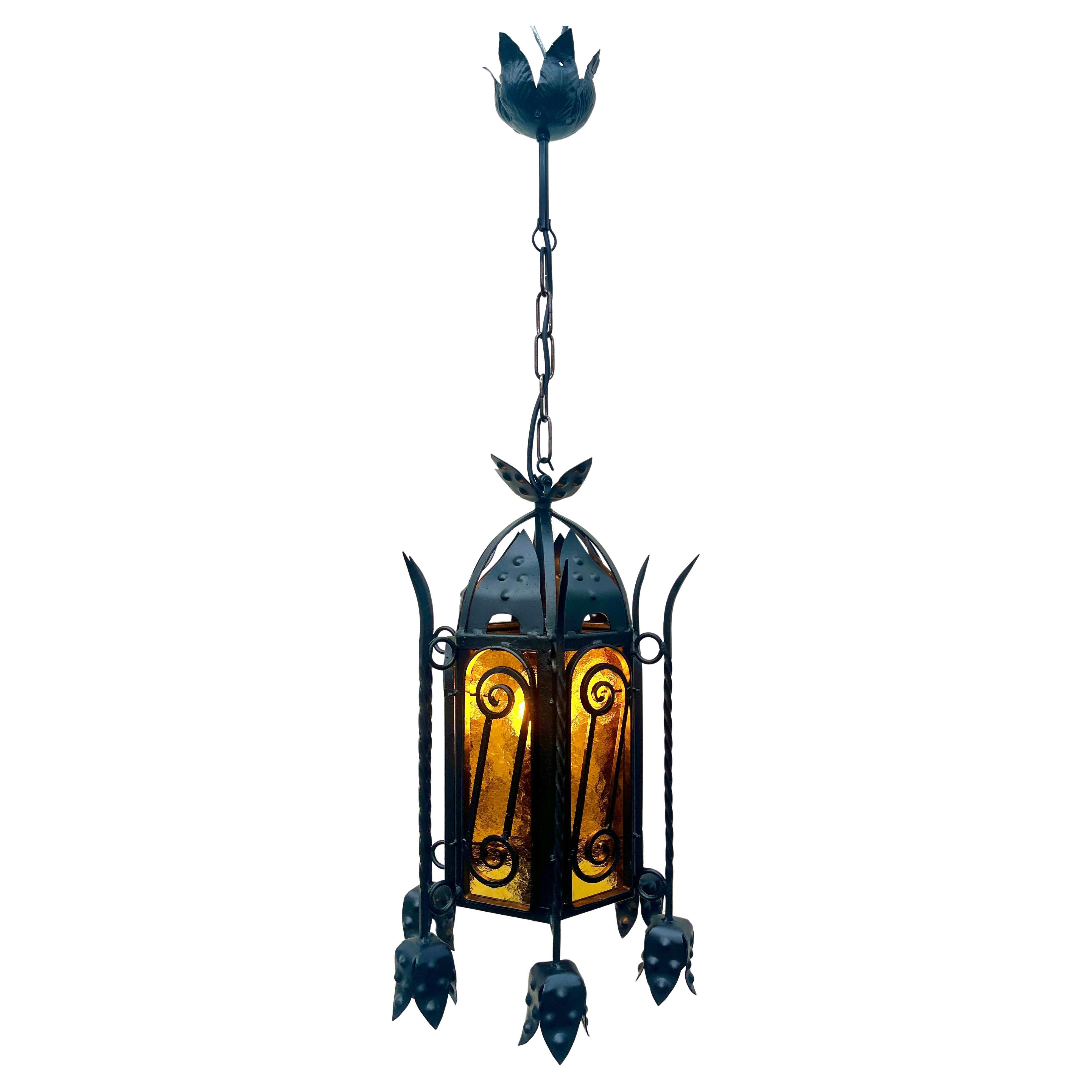 Arts & Crafts Hand-Crafted Forget and  Pendant Lobby Lamp, 1930s