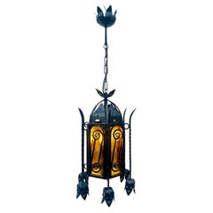Arts & Crafts Forget et Craft fabriqués à la main  Lampe pendante de lobby, années 1930