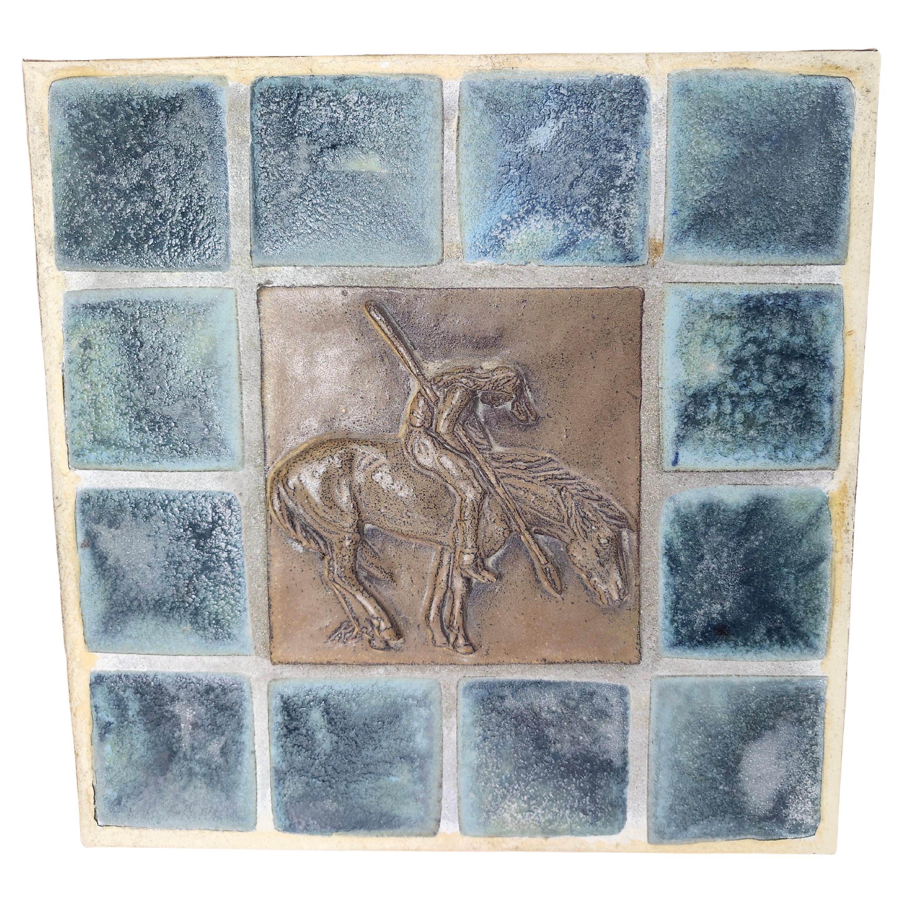 Arts & Craft Hand Ciled Plaque mit einem Rahmen aus Eiche 1970 im Angebot